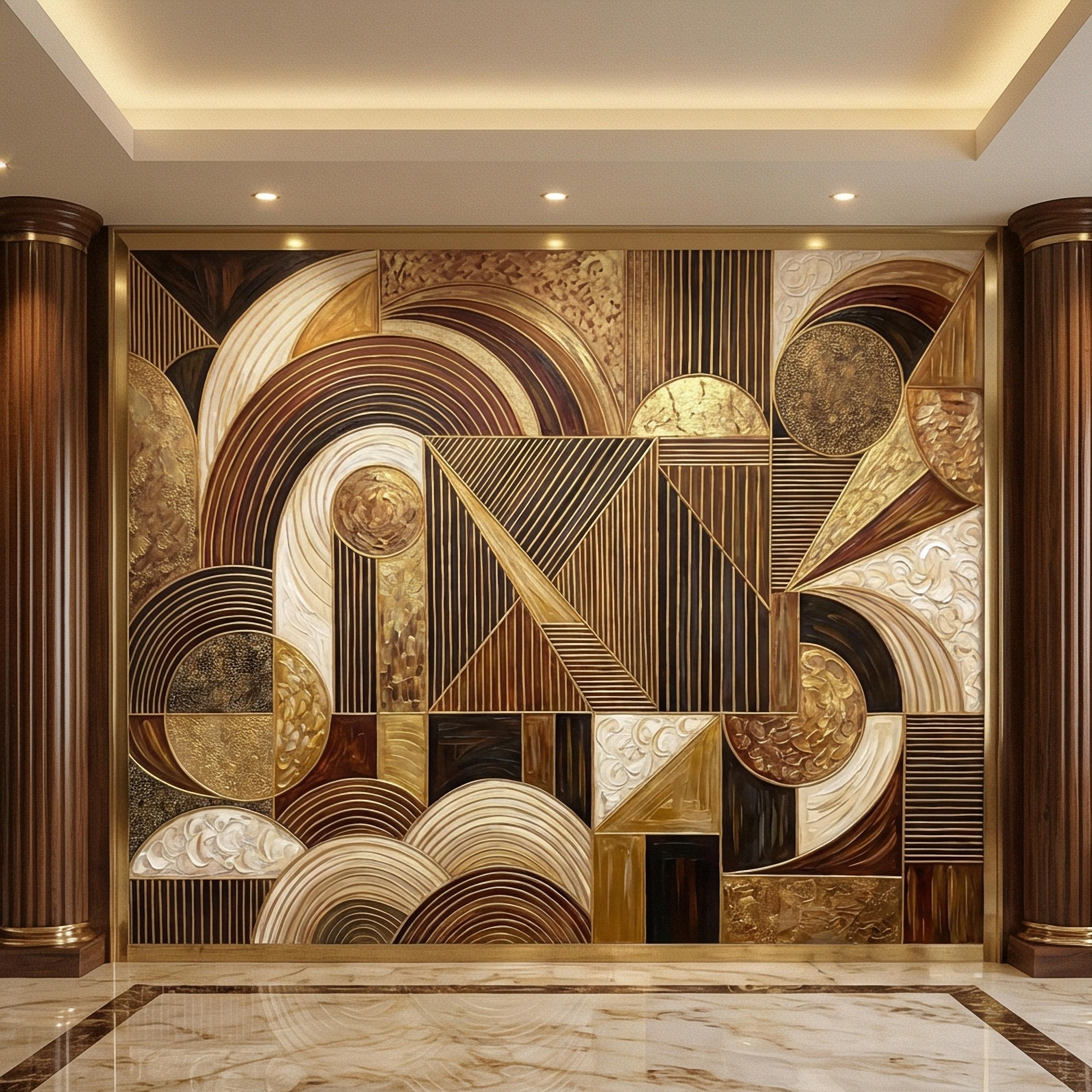 Art Deco Peel and Stick Wall Mural, Geometric Abstract, Luxury Modern Brown Beige Statement Wallpaper