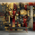 Tribal Mask Peel and Stick Wall Mural, Bold Abstract, Ethnic Geometric, Modern Cultural Statement Wallpaper