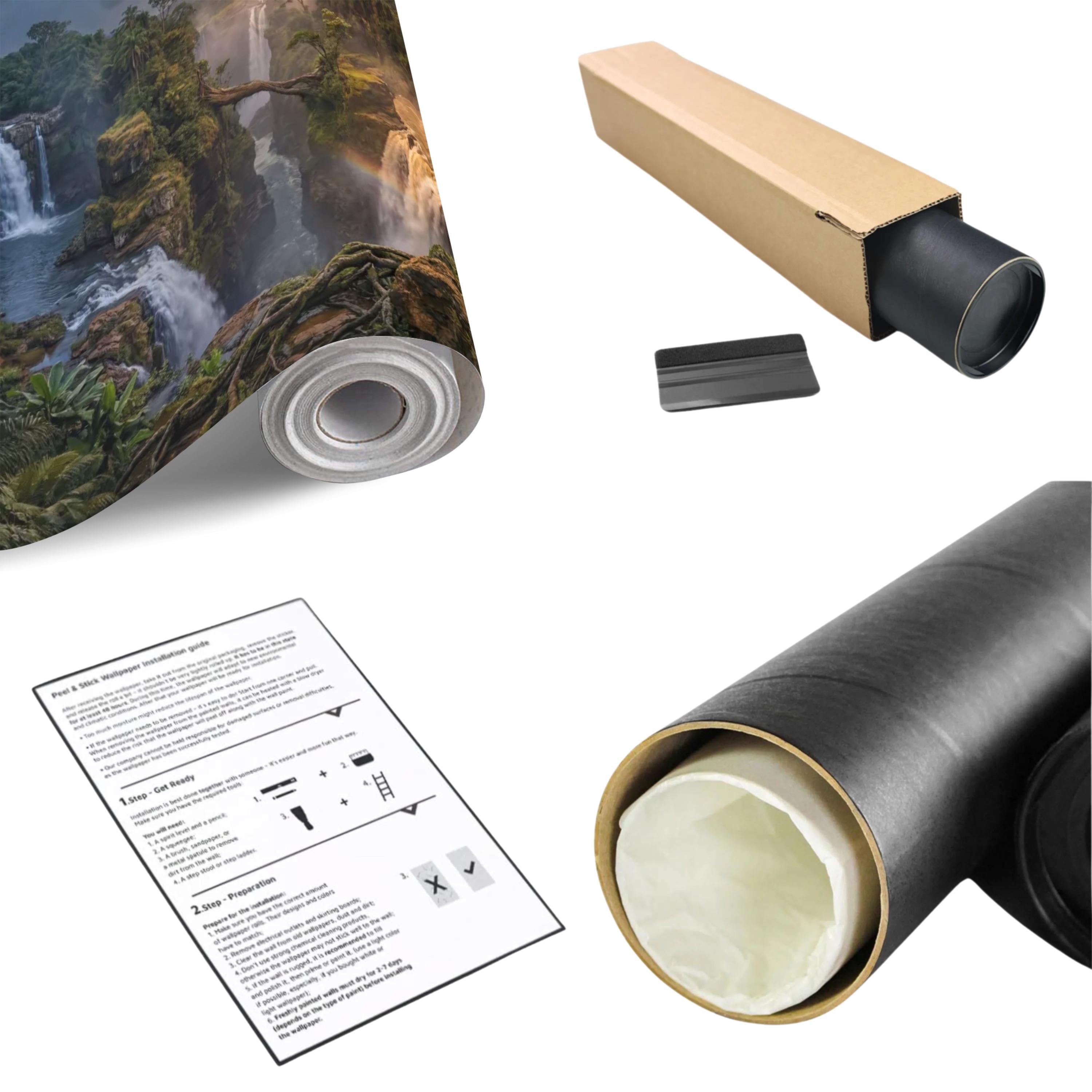 Epic Jungle Canyon Waterfall Sunset Peel and Stick Wall Mural, Dramatic Tropical Landscape Wallpaper