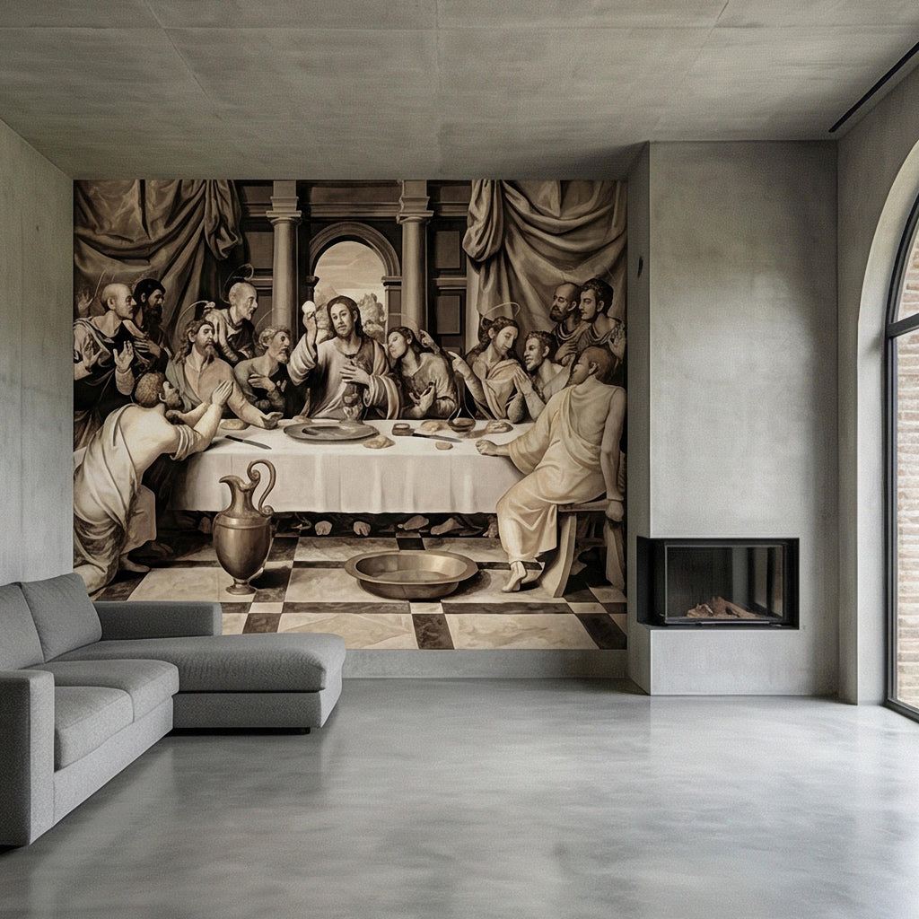 Last Supper Peel and Stick Wall Mural, Antique Religious Painting, Neutral Renaissance Christian Biblical Wallpaper