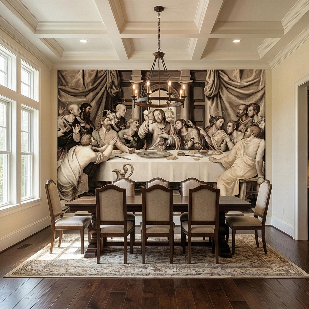 Last Supper Peel and Stick Wall Mural, Antique Religious Painting, Neutral Renaissance Christian Biblical Wallpaper
