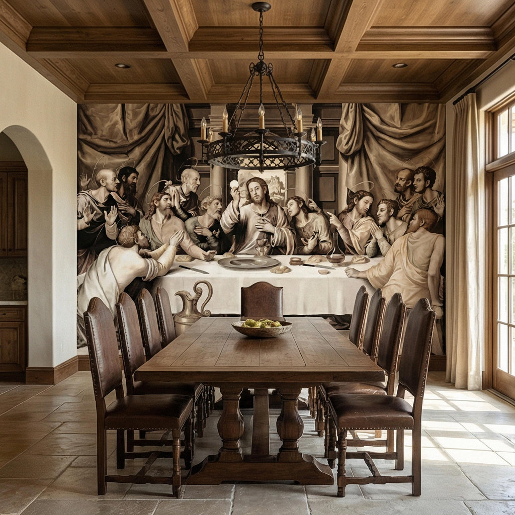 Last Supper Peel and Stick Wall Mural, Antique Religious Painting, Neutral Renaissance Christian Biblical Wallpaper