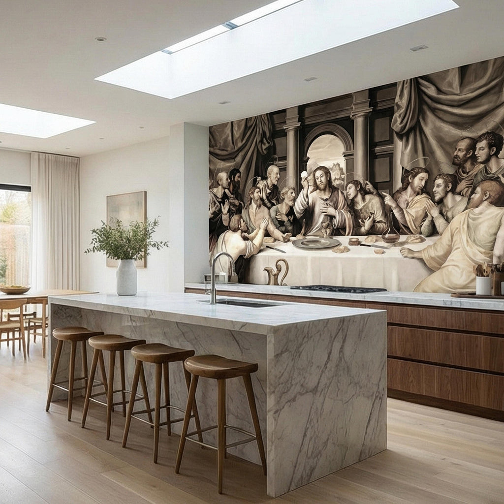 Last Supper Peel and Stick Wall Mural, Antique Religious Painting, Neutral Renaissance Christian Biblical Wallpaper