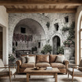 Italian Courtyard Peel and Stick Wall Mural, Rustic Stone Arch Village, Old World Mediterranean Alley, Vintage Italy Wallpaper