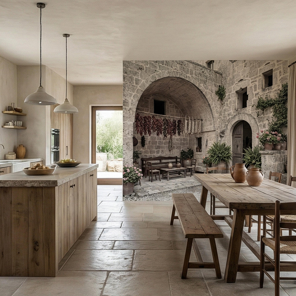 Italian Courtyard Peel and Stick Wall Mural, Rustic Stone Arch Village, Old World Mediterranean Alley, Vintage Italy Wallpaper