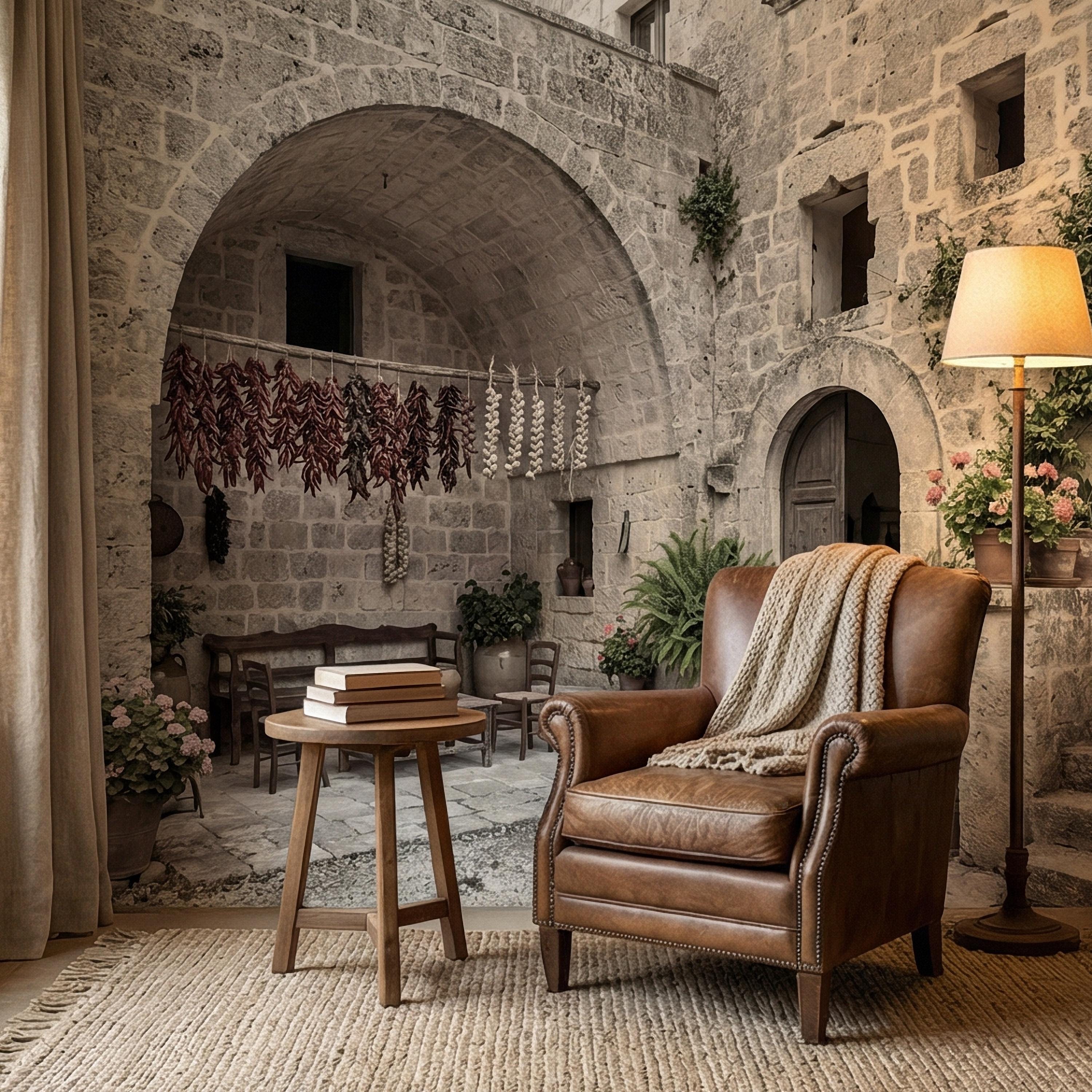 Italian Courtyard Peel and Stick Wall Mural, Rustic Stone Arch Village, Old World Mediterranean Alley, Vintage Italy Wallpaper