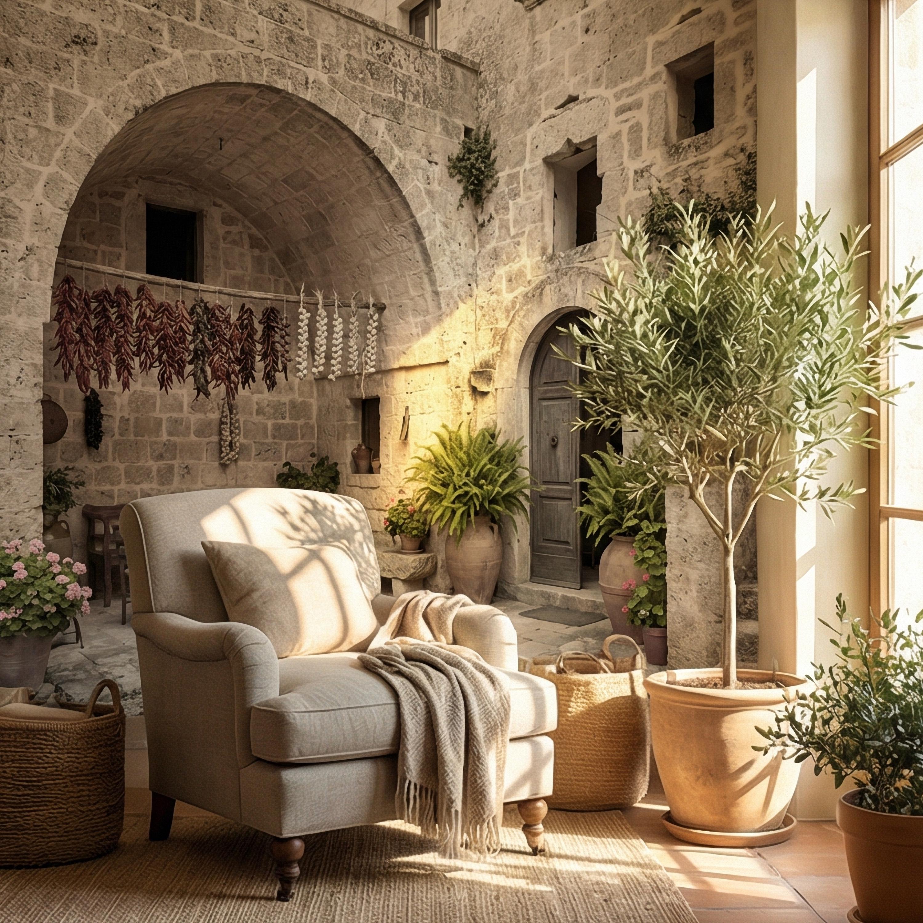 Italian Courtyard Peel and Stick Wall Mural, Rustic Stone Arch Village, Old World Mediterranean Alley, Vintage Italy Wallpaper