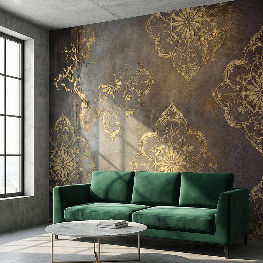 Moroccan Peel and Stick Wall Mural, Dark Vintage Medallion, Distressed Ornamental, Boho Gothic Wallpaper