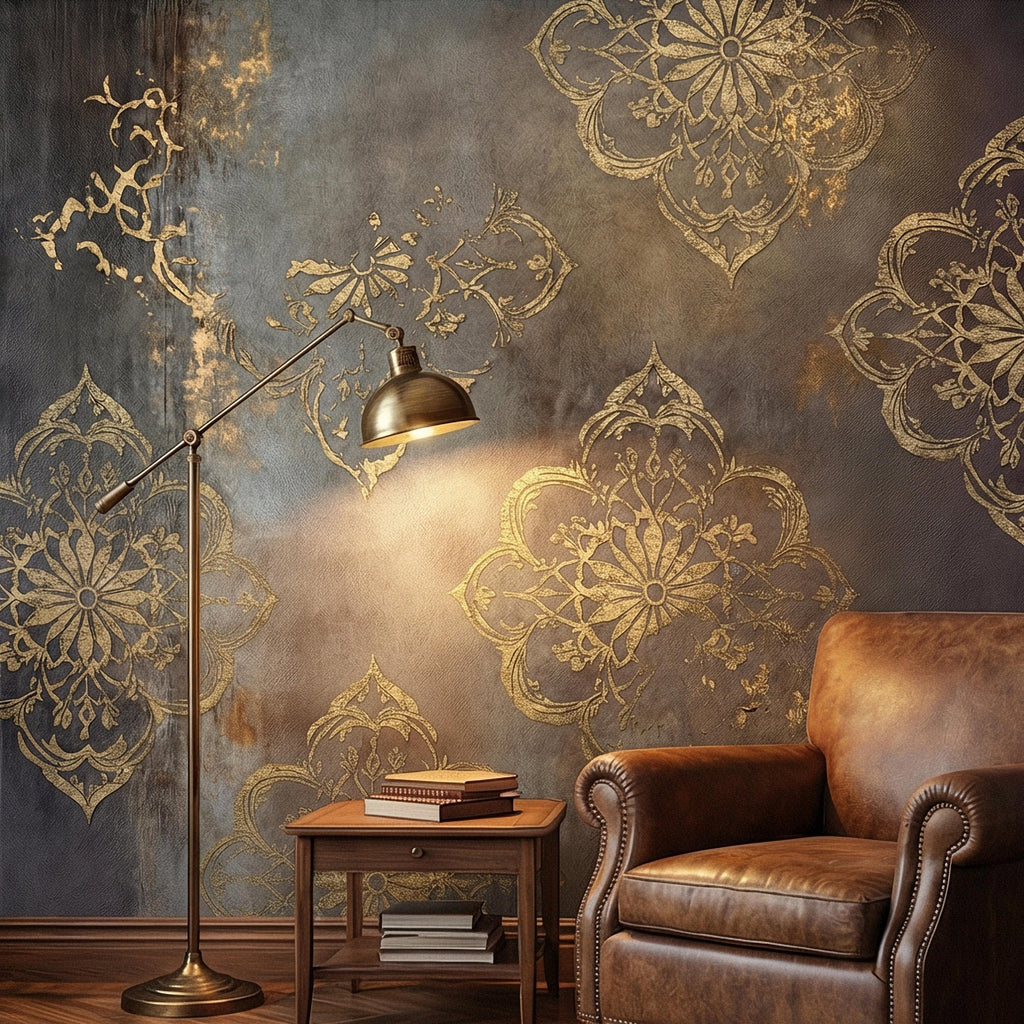 Moroccan Peel and Stick Wall Mural, Dark Vintage Medallion, Distressed Ornamental, Boho Gothic Wallpaper