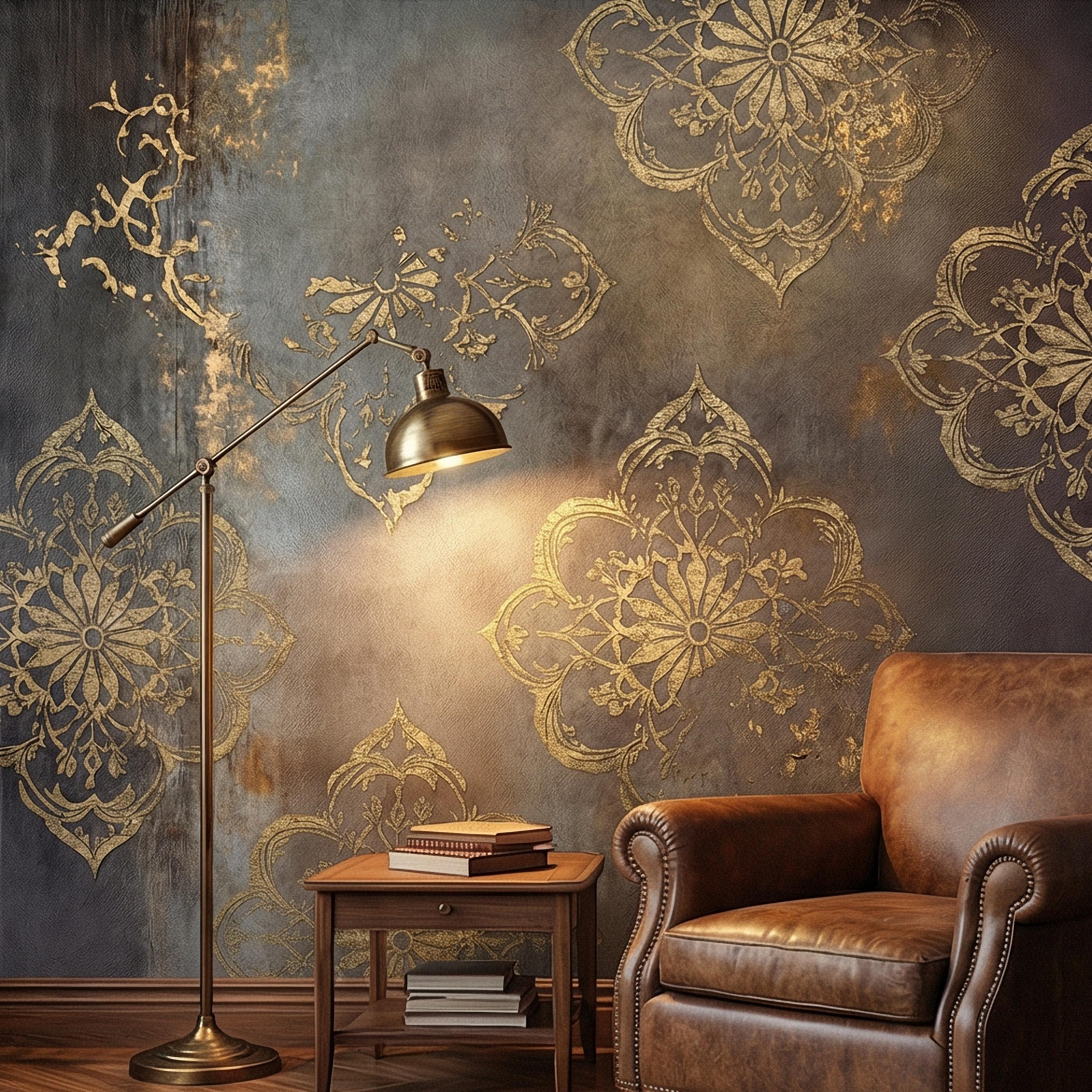 Moroccan Peel and Stick Wall Mural, Dark Vintage Medallion, Distressed Ornamental, Boho Gothic Wallpaper