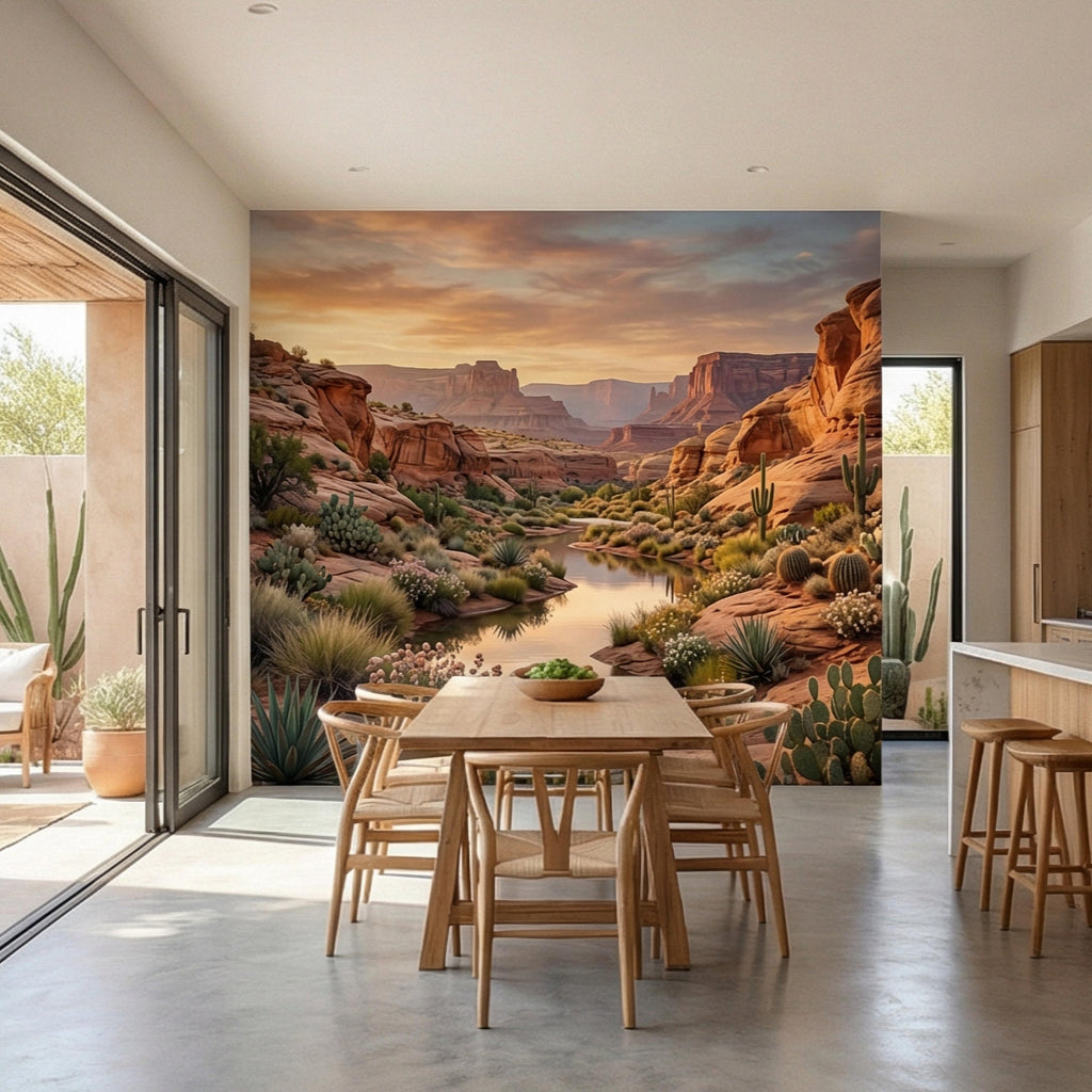 Southwest Desert Canyon Sunset Peel and Stick Wall Mural, Arizona Red Rock Desert Landscape Wallpaper