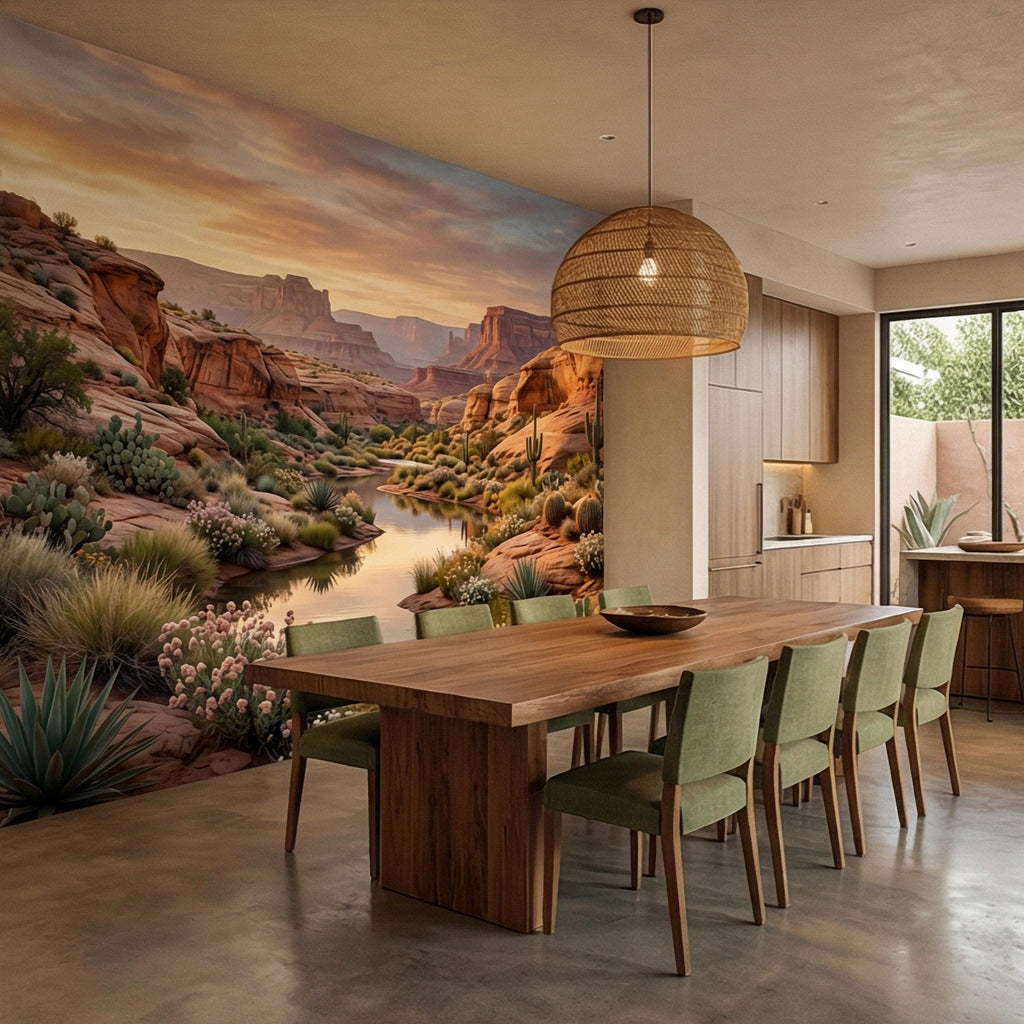 Southwest Desert Canyon Sunset Peel and Stick Wall Mural, Arizona Red Rock Desert Landscape Wallpaper