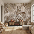 Tropical Banana Leaf Peel and Stick Wall Mural, Neutral Beige Palm Fronds, Textured Hand Drawn Large Scale Botanical Leaves Wallpaper