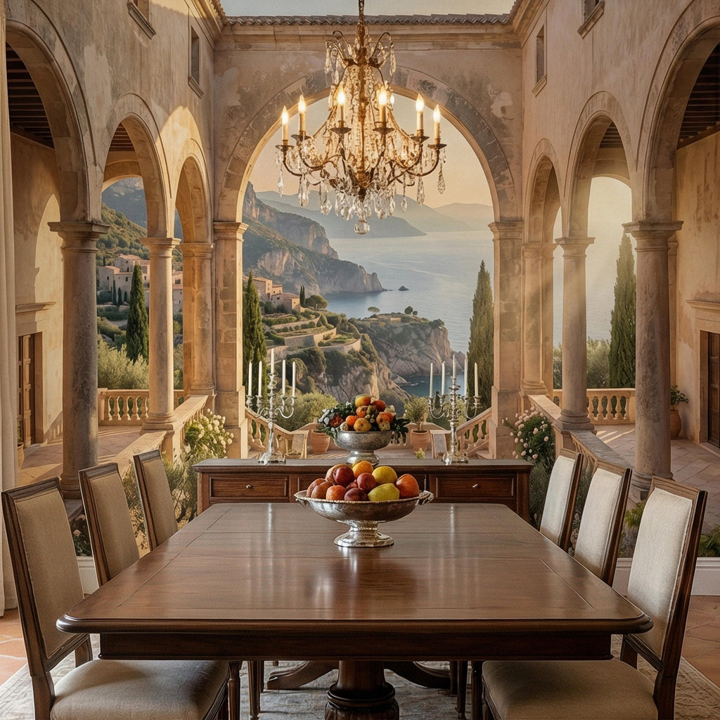Amalfi Coast Archway Peel and Stick Wall Mural, Mediterranean Cloister Sea View, Italian Villa Landscape Wallpaper