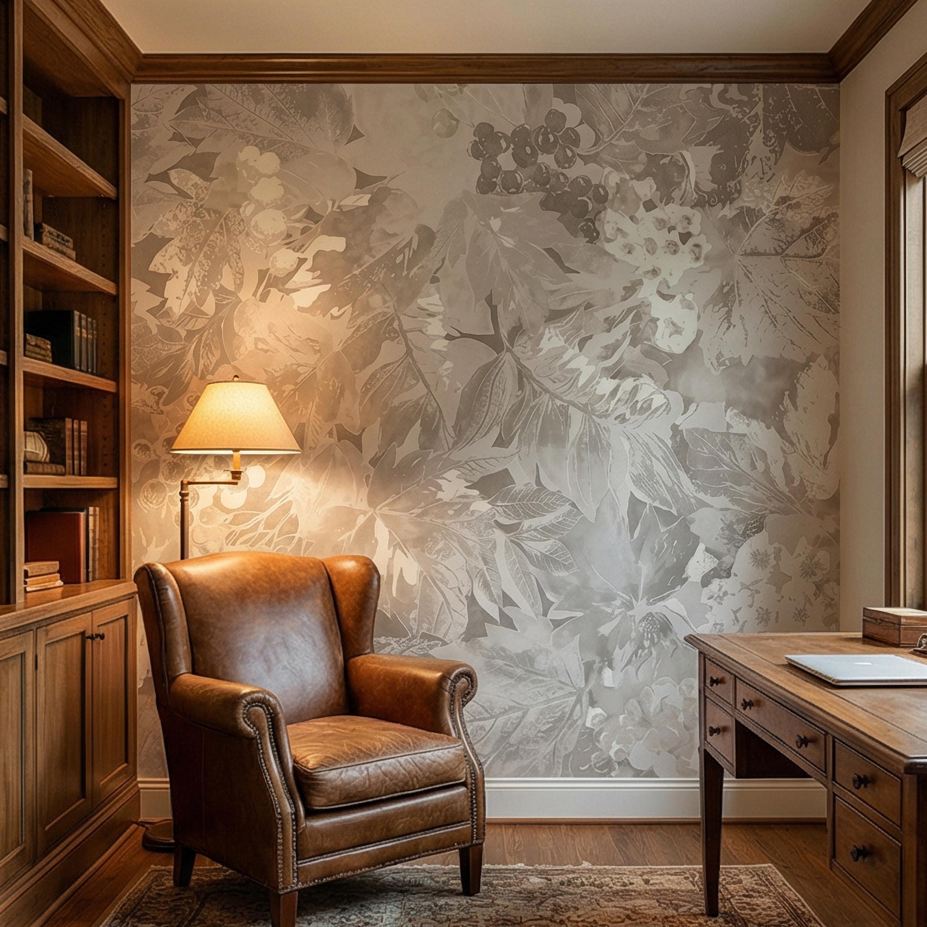 Neutral Botanical Peel and Stick Wall Mural, Vintage Beige Floral Foliage, Soft French Country Wallpaper