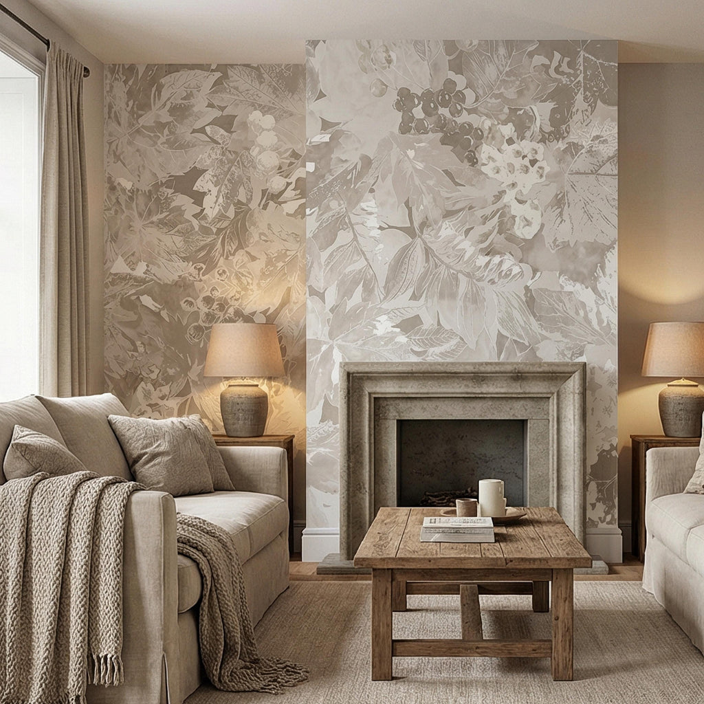 Neutral Botanical Peel and Stick Wall Mural, Vintage Beige Floral Foliage, Soft French Country Wallpaper