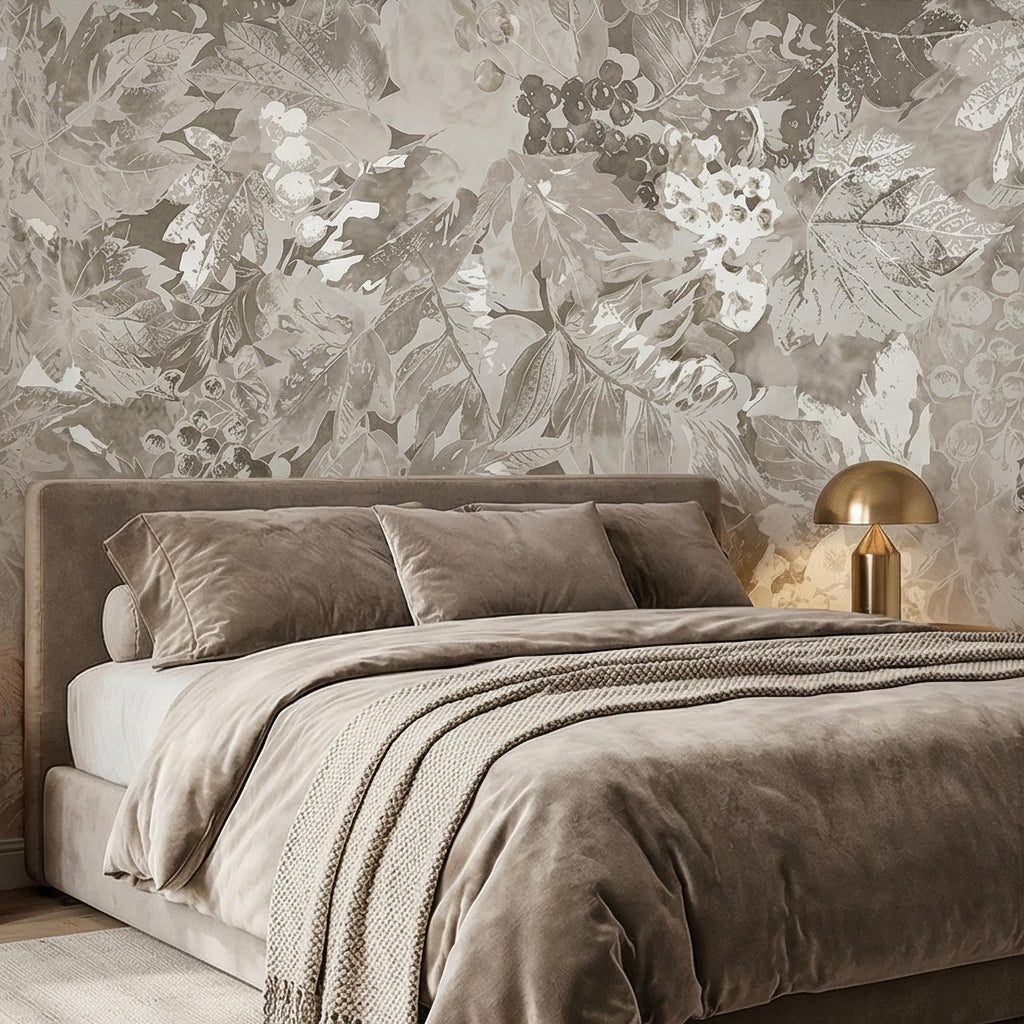 Neutral Botanical Peel and Stick Wall Mural, Vintage Beige Floral Foliage, Soft French Country Wallpaper