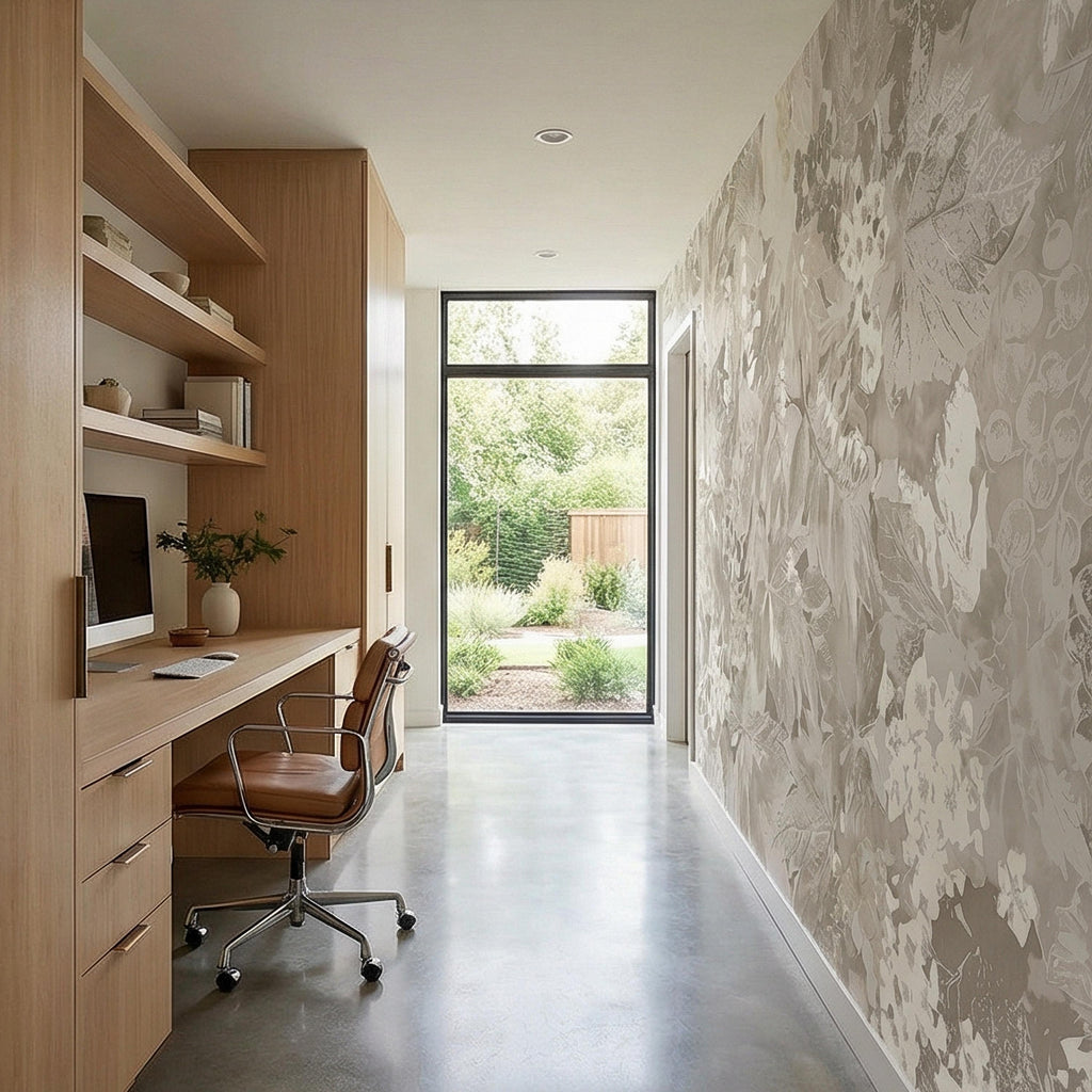 Neutral Botanical Peel and Stick Wall Mural, Vintage Beige Floral Foliage, Soft French Country Wallpaper