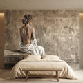 Elegant Woman Peel and Stick Wall Mural, Neutral Taupe Portrait, Romantic Feminine Figure, Soft Vintage Glam Wallpaper