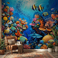 Tropical Coral Reef Peel and Stick Wall Mural, Colorful Ocean Fish Underwater Scene, Vibrant Sea Life Wallpaper