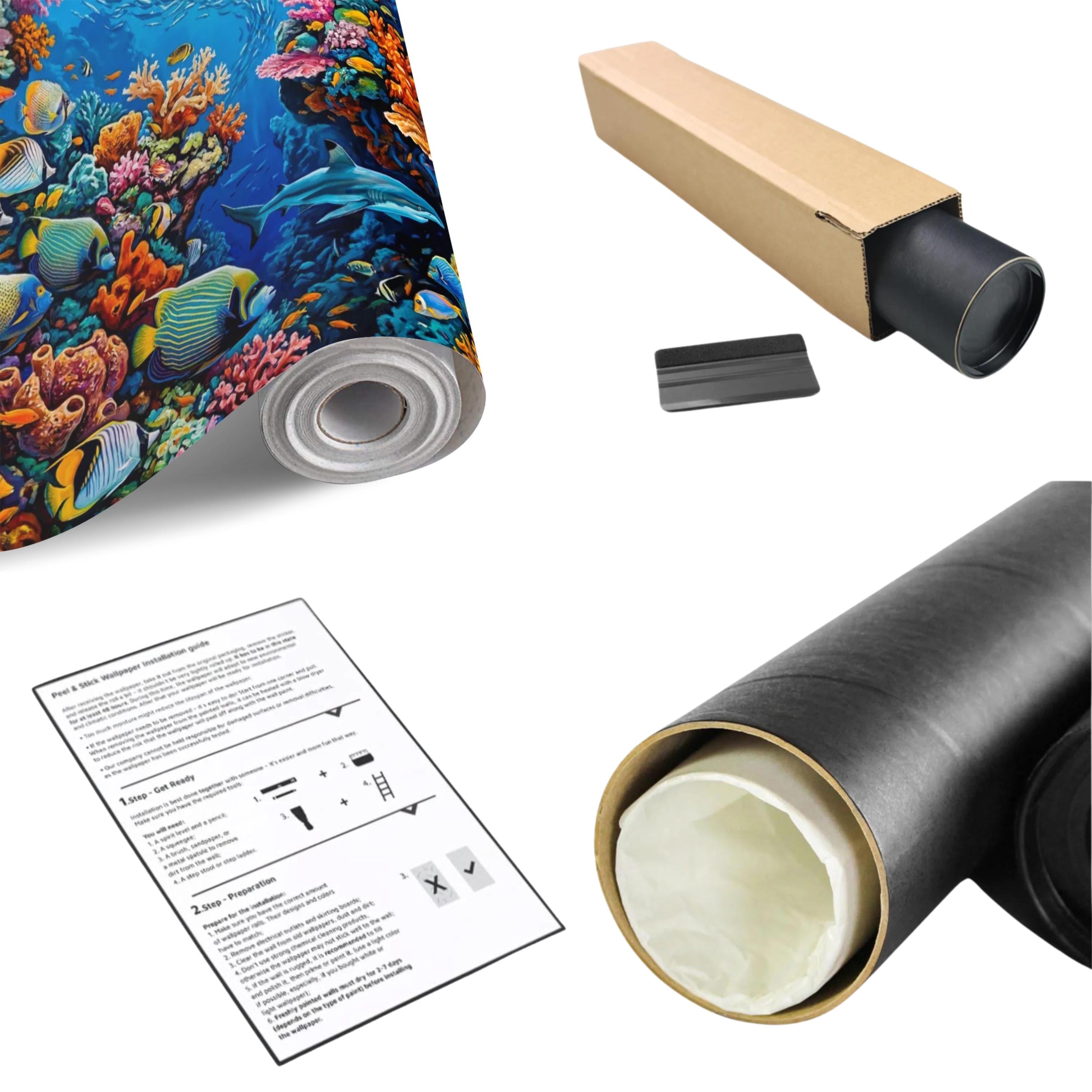 Tropical Coral Reef Peel and Stick Wall Mural, Colorful Ocean Fish Underwater Scene, Vibrant Sea Life Wallpaper