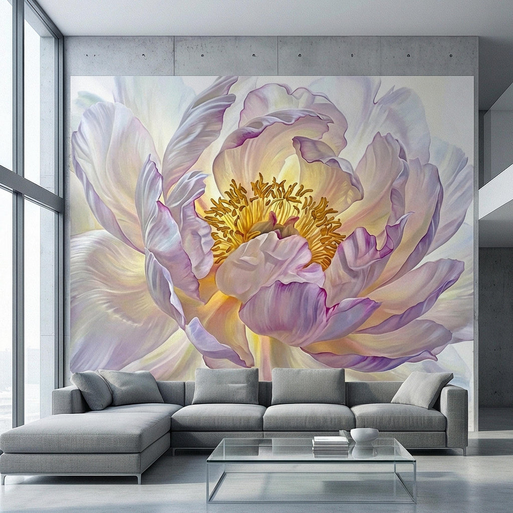 Soft Peony Peel and Stick Wall Mural, Blush Lavender Peony Bloom, Oversized Romantic Floral, Large Scale Elegant Botanical Wallpaper