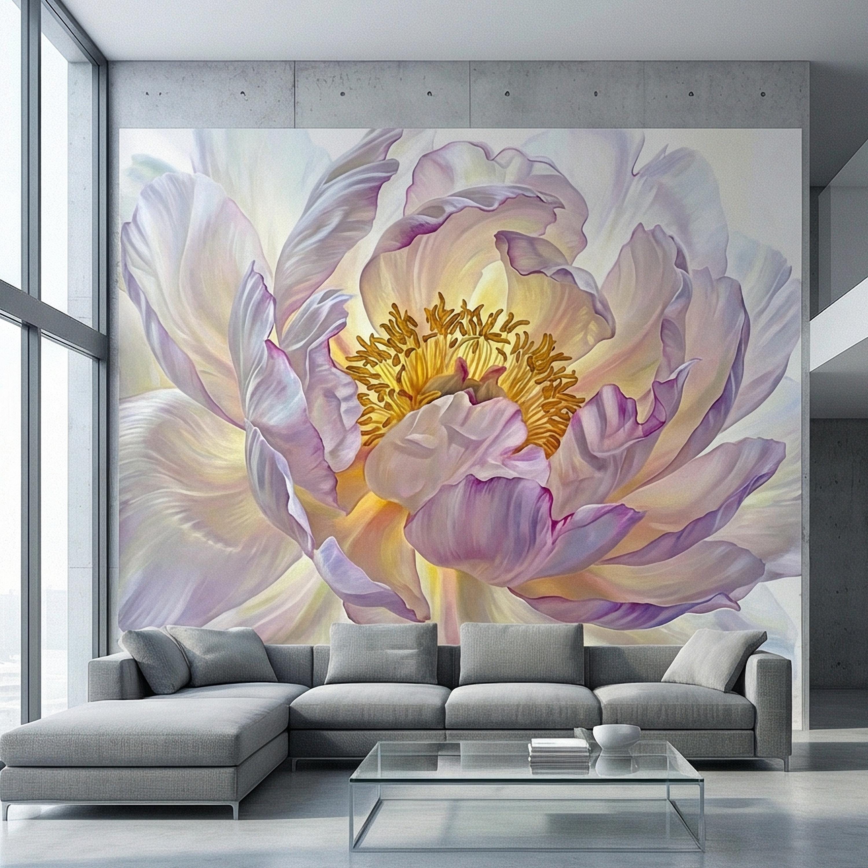 Soft Peony Peel and Stick Wall Mural, Blush Lavender Peony Bloom, Oversized Romantic Floral, Large Scale Elegant Botanical Wallpaper