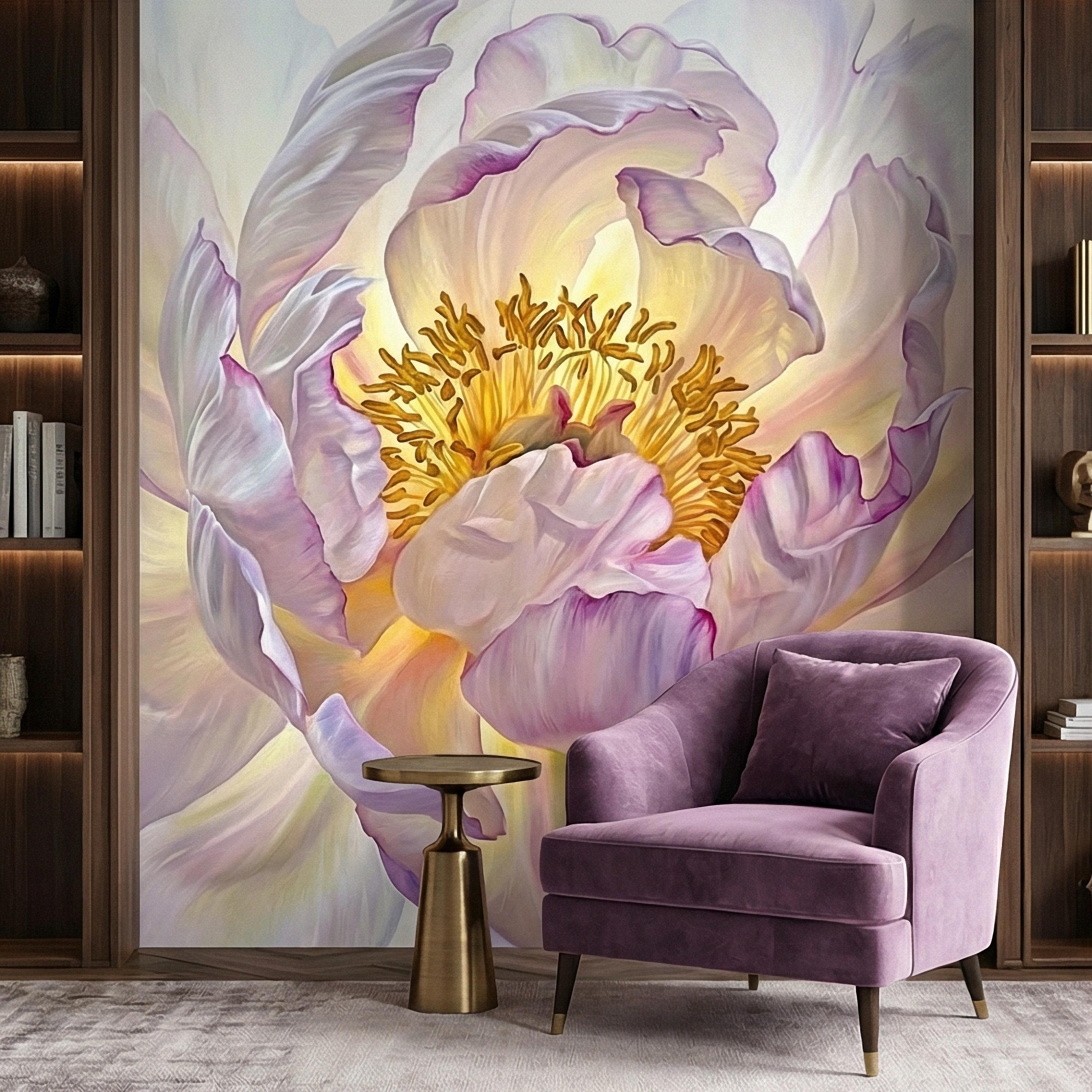 Soft Peony Peel and Stick Wall Mural, Blush Lavender Peony Bloom, Oversized Romantic Floral, Large Scale Elegant Botanical Wallpaper
