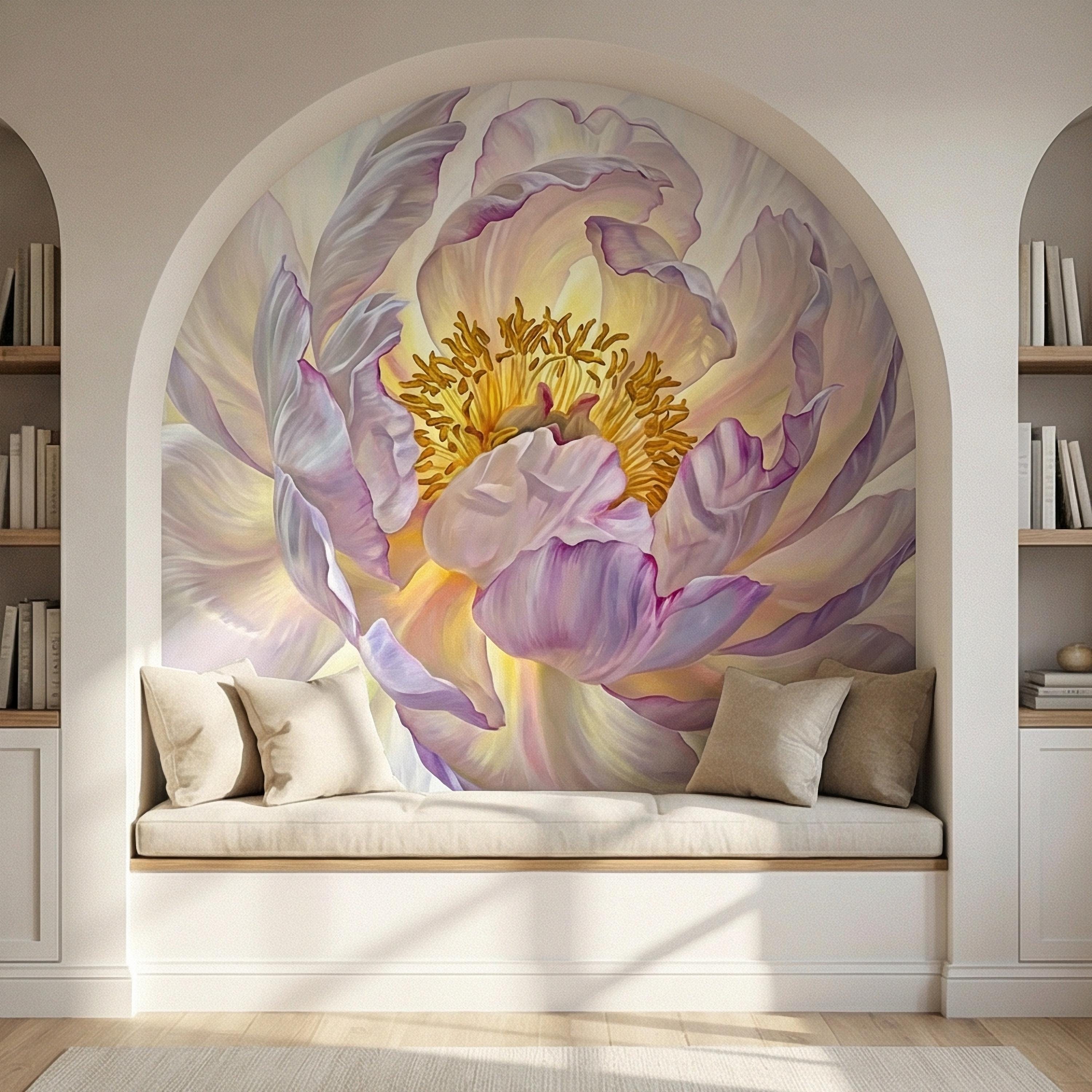 Soft Peony Peel and Stick Wall Mural, Blush Lavender Peony Bloom, Oversized Romantic Floral, Large Scale Elegant Botanical Wallpaper