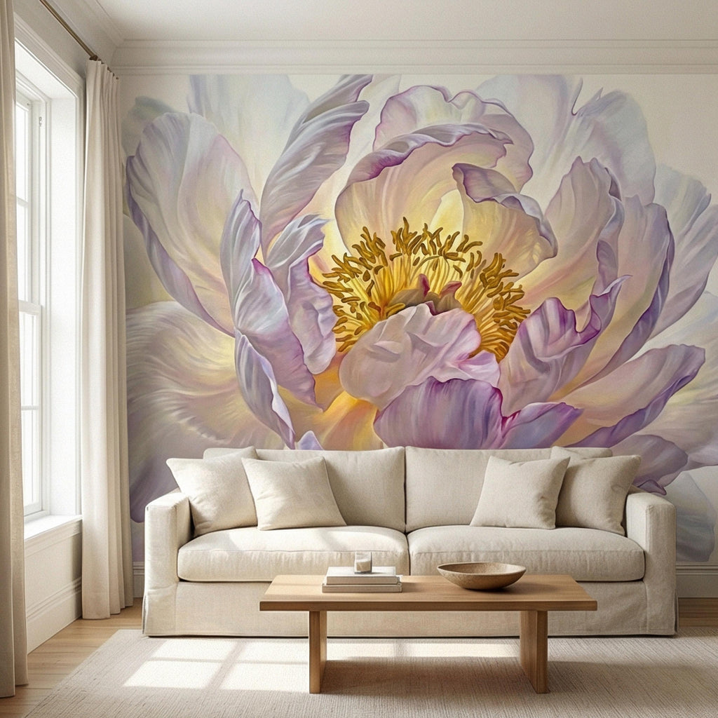 Soft Peony Peel and Stick Wall Mural, Blush Lavender Peony Bloom, Oversized Romantic Floral, Large Scale Elegant Botanical Wallpaper