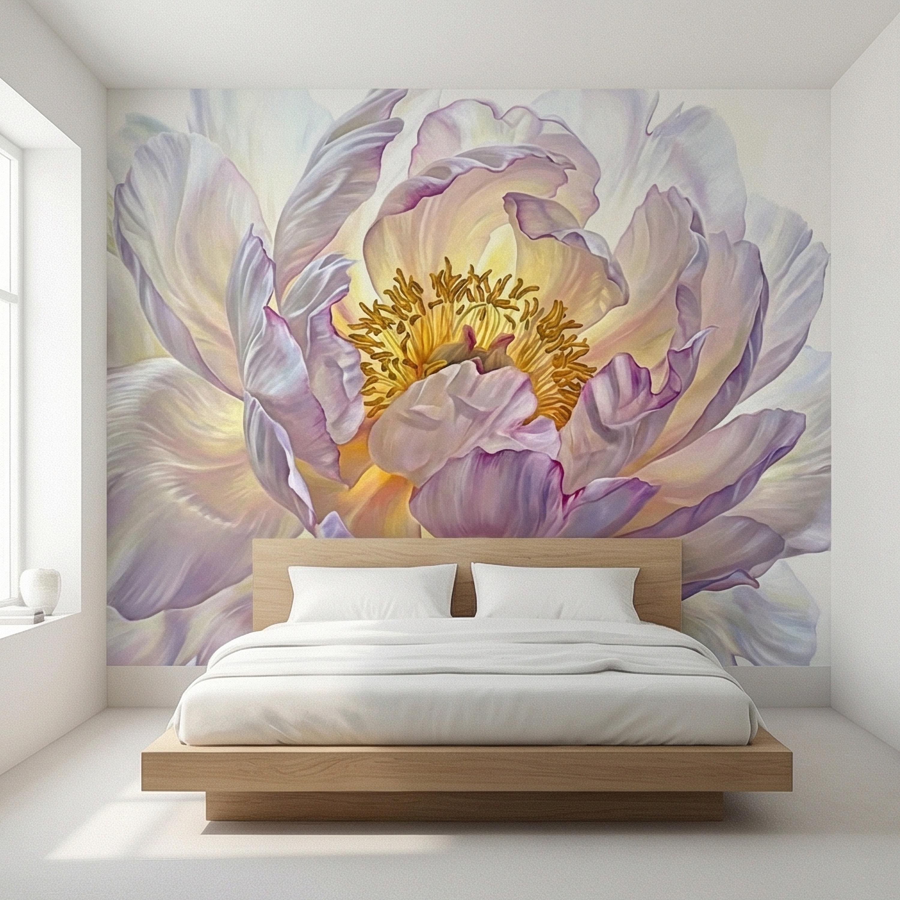 Soft Peony Peel and Stick Wall Mural, Blush Lavender Peony Bloom, Oversized Romantic Floral, Large Scale Elegant Botanical Wallpaper