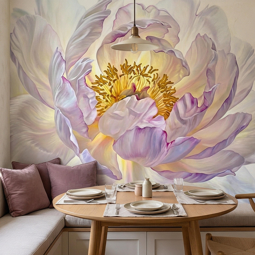 Soft Peony Peel and Stick Wall Mural, Blush Lavender Peony Bloom, Oversized Romantic Floral, Large Scale Elegant Botanical Wallpaper
