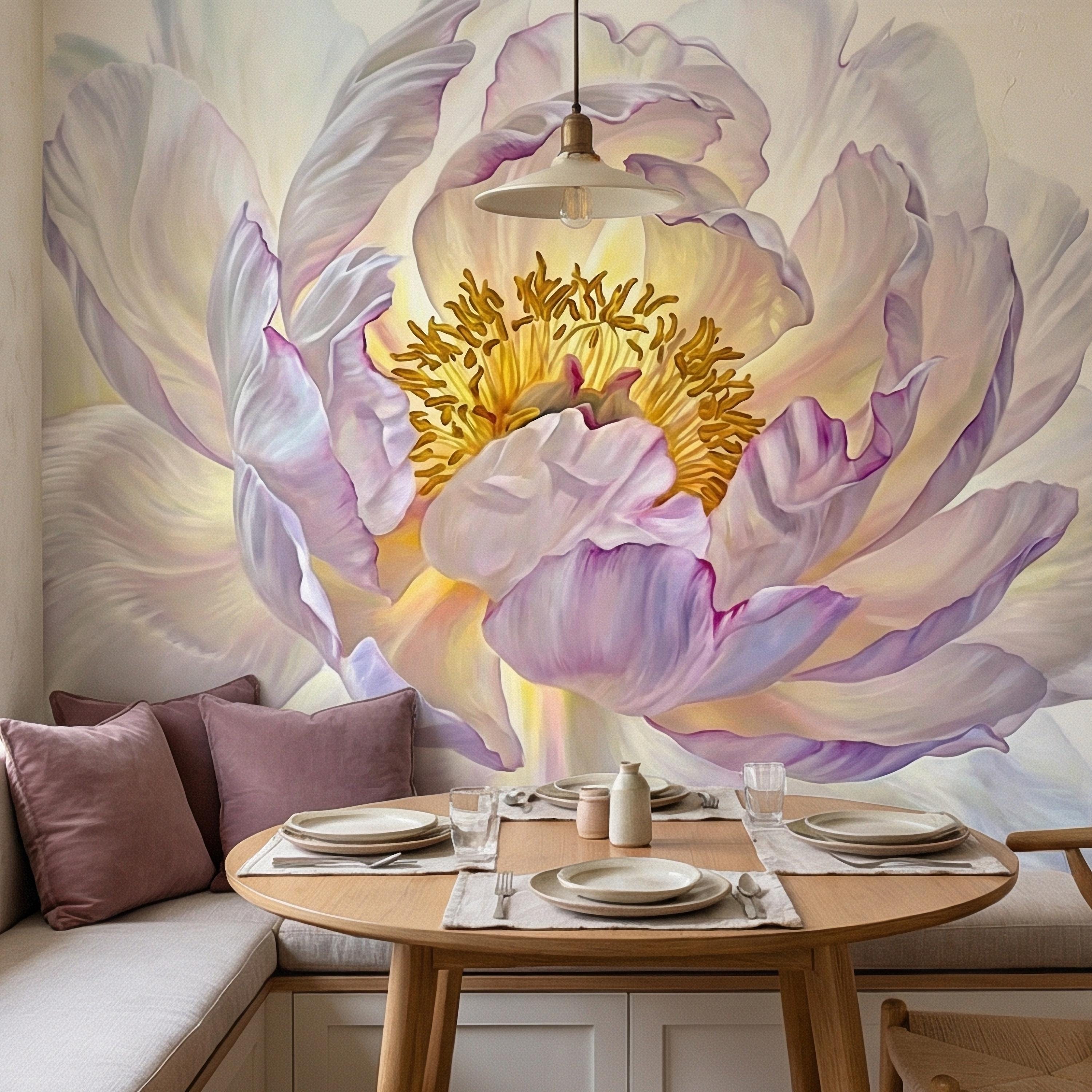 Soft Peony Peel and Stick Wall Mural, Blush Lavender Peony Bloom, Oversized Romantic Floral, Large Scale Elegant Botanical Wallpaper