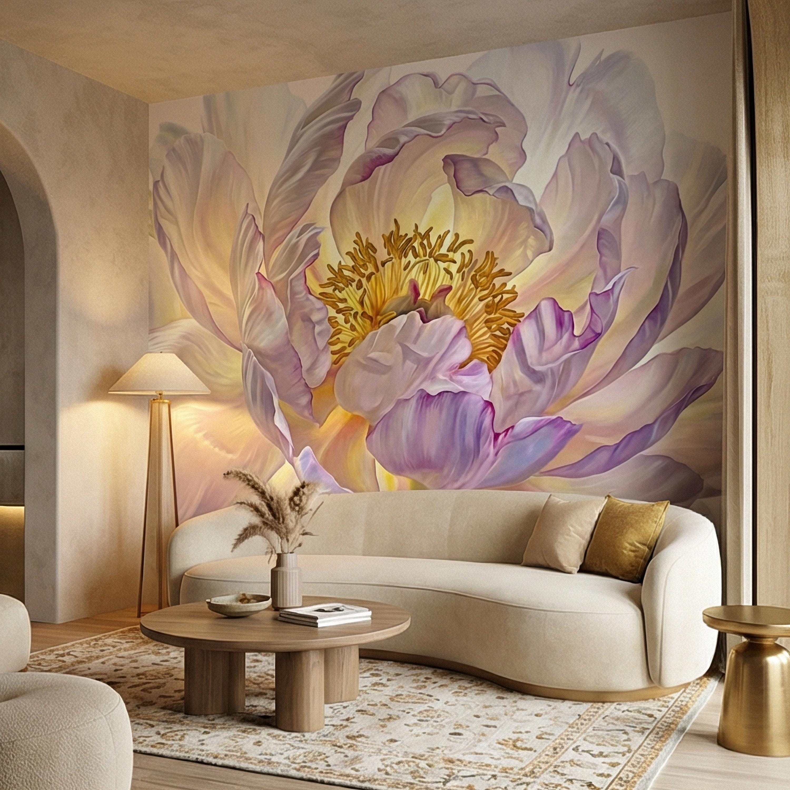 Soft Peony Peel and Stick Wall Mural, Blush Lavender Peony Bloom, Oversized Romantic Floral, Large Scale Elegant Botanical Wallpaper