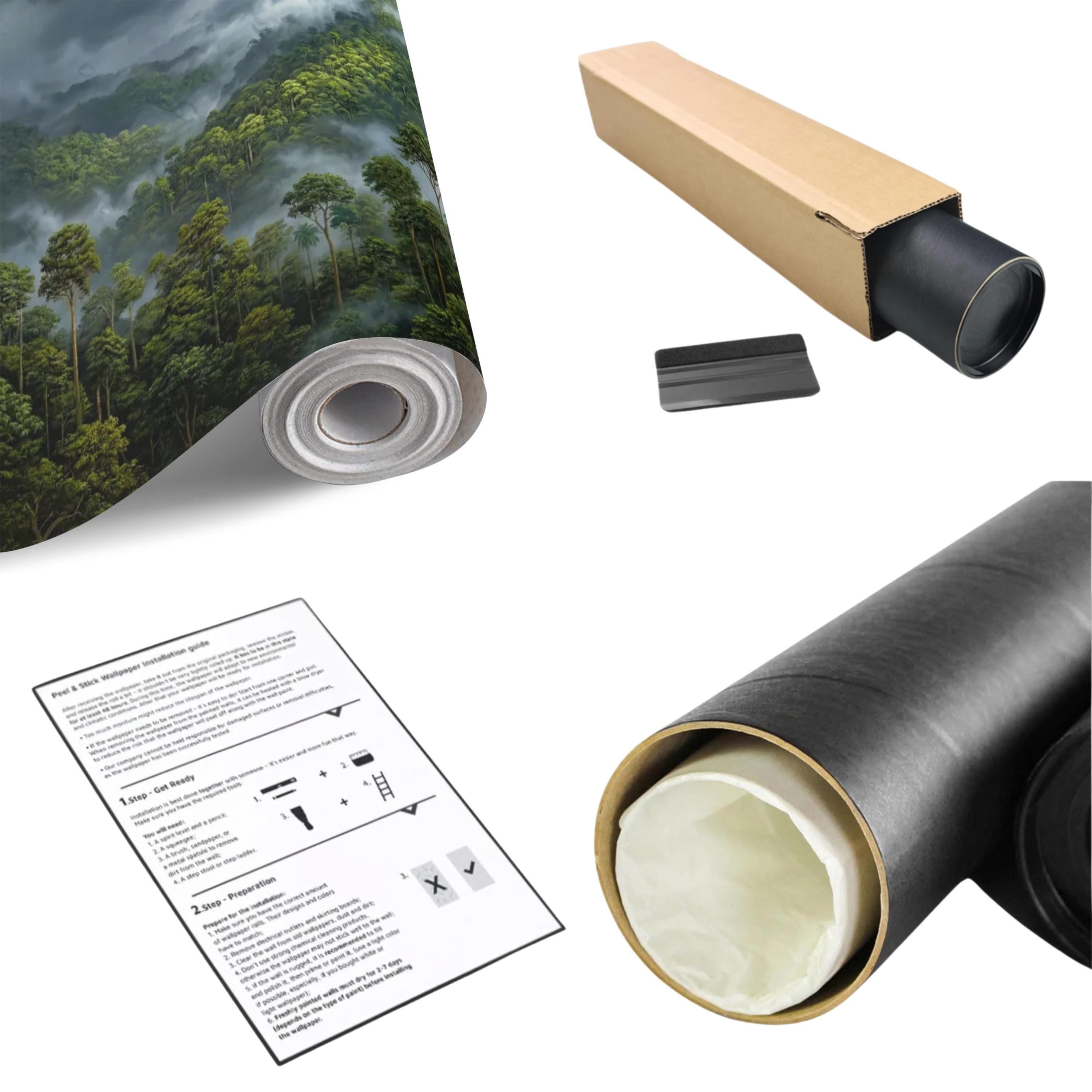 Misty Rainforest Peel and Stick Wall Mural, Moody Tropical Forest Landscape, Dramatic Foggy Jungle Nature Wallpaper