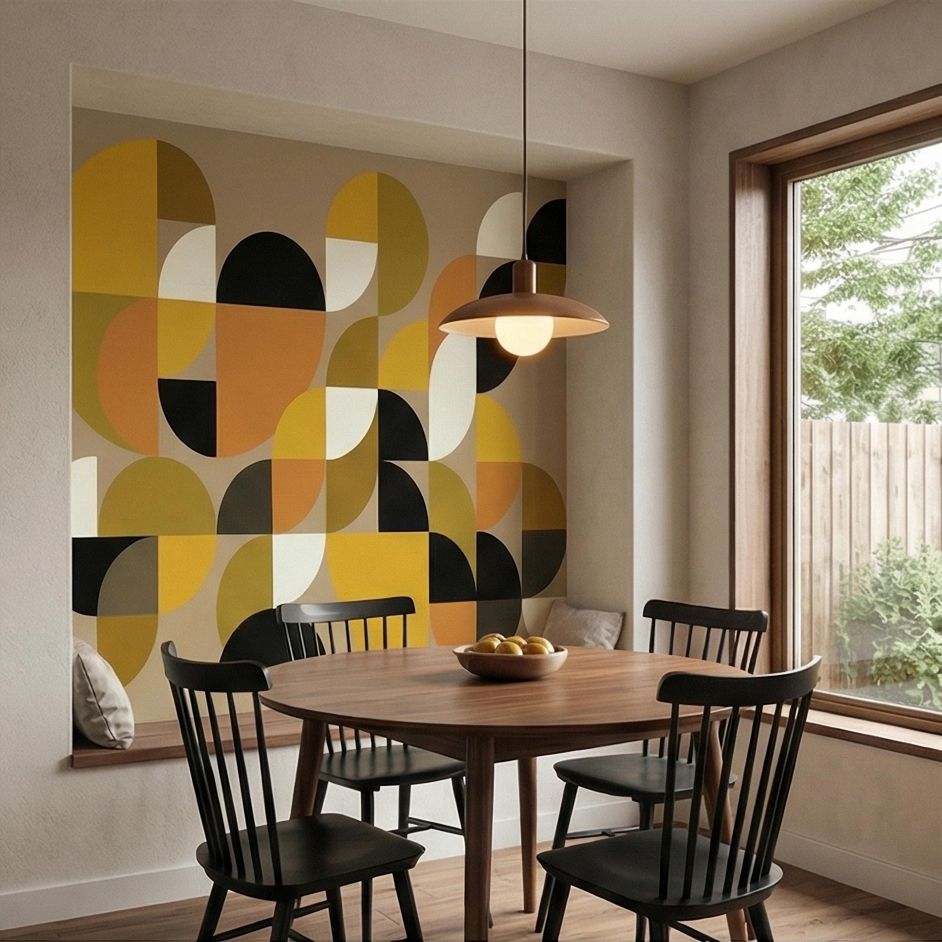 Mid Century Modern Geometric Peel & Stick, Abstract Bauhaus 1970s Arches Motif, Scandinavian Minimalist Modernism, Retro Mod Decor Wallpaper