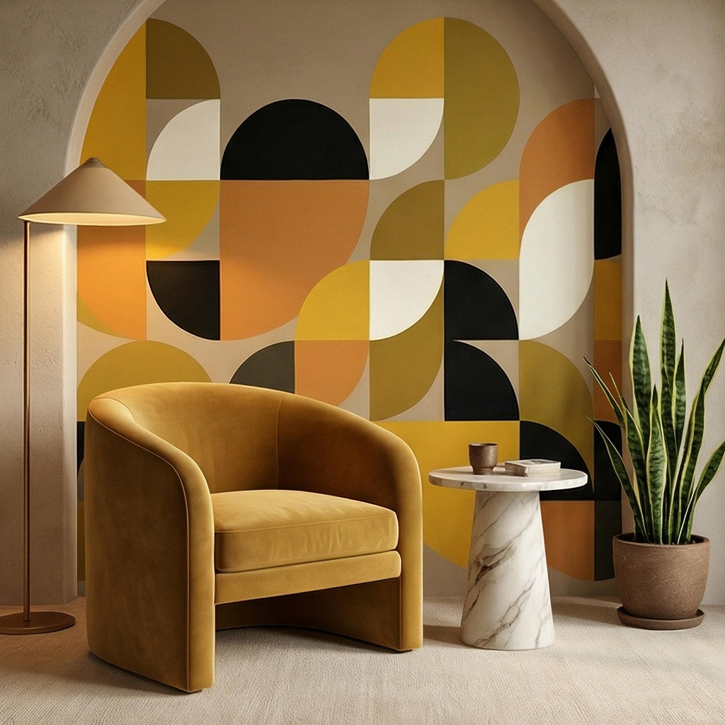 Mid Century Modern Geometric Peel & Stick, Abstract Bauhaus 1970s Arches Motif, Scandinavian Minimalist Modernism, Retro Mod Decor Wallpaper
