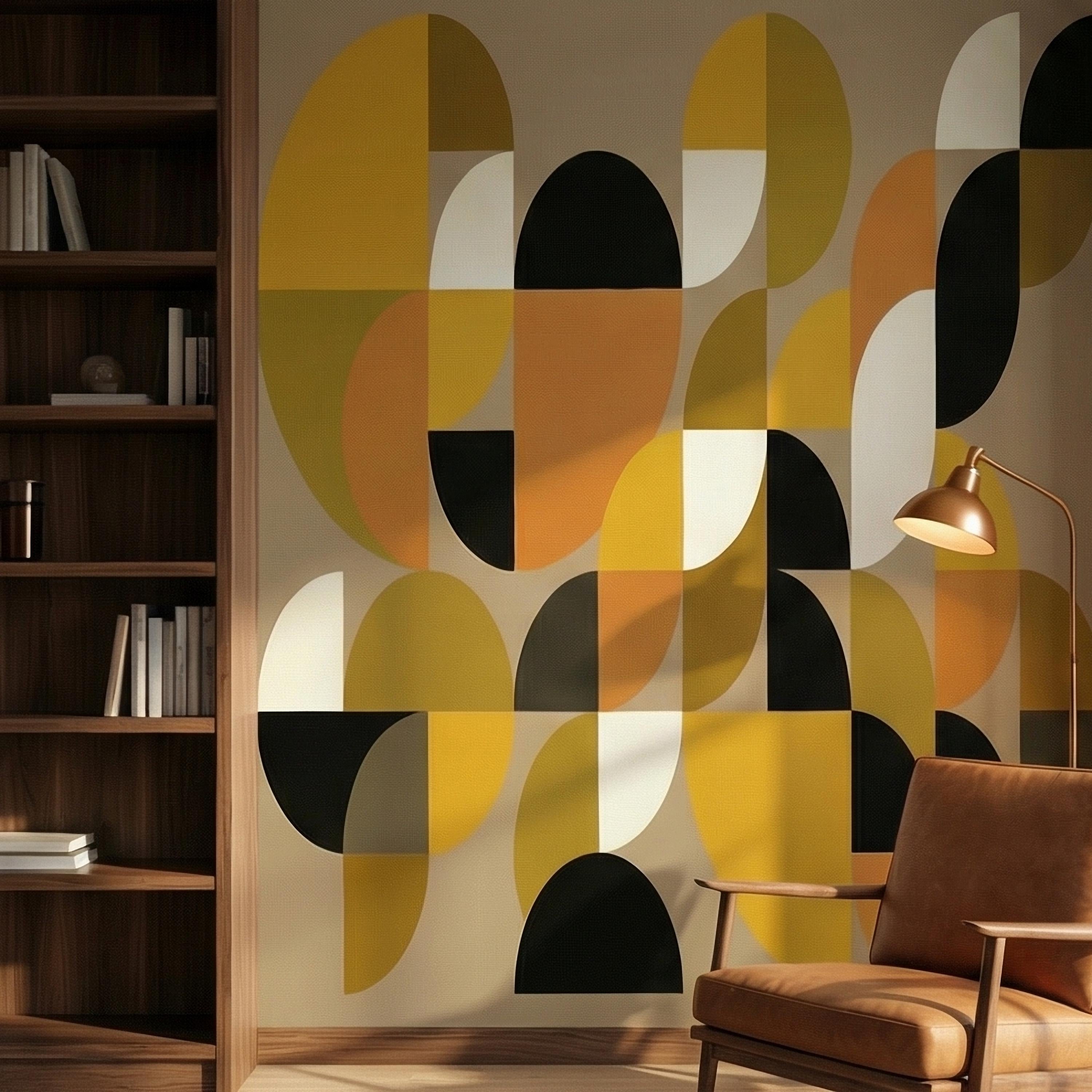 Mid Century Modern Geometric Peel & Stick, Abstract Bauhaus 1970s Arches Motif, Scandinavian Minimalist Modernism, Retro Mod Decor Wallpaper