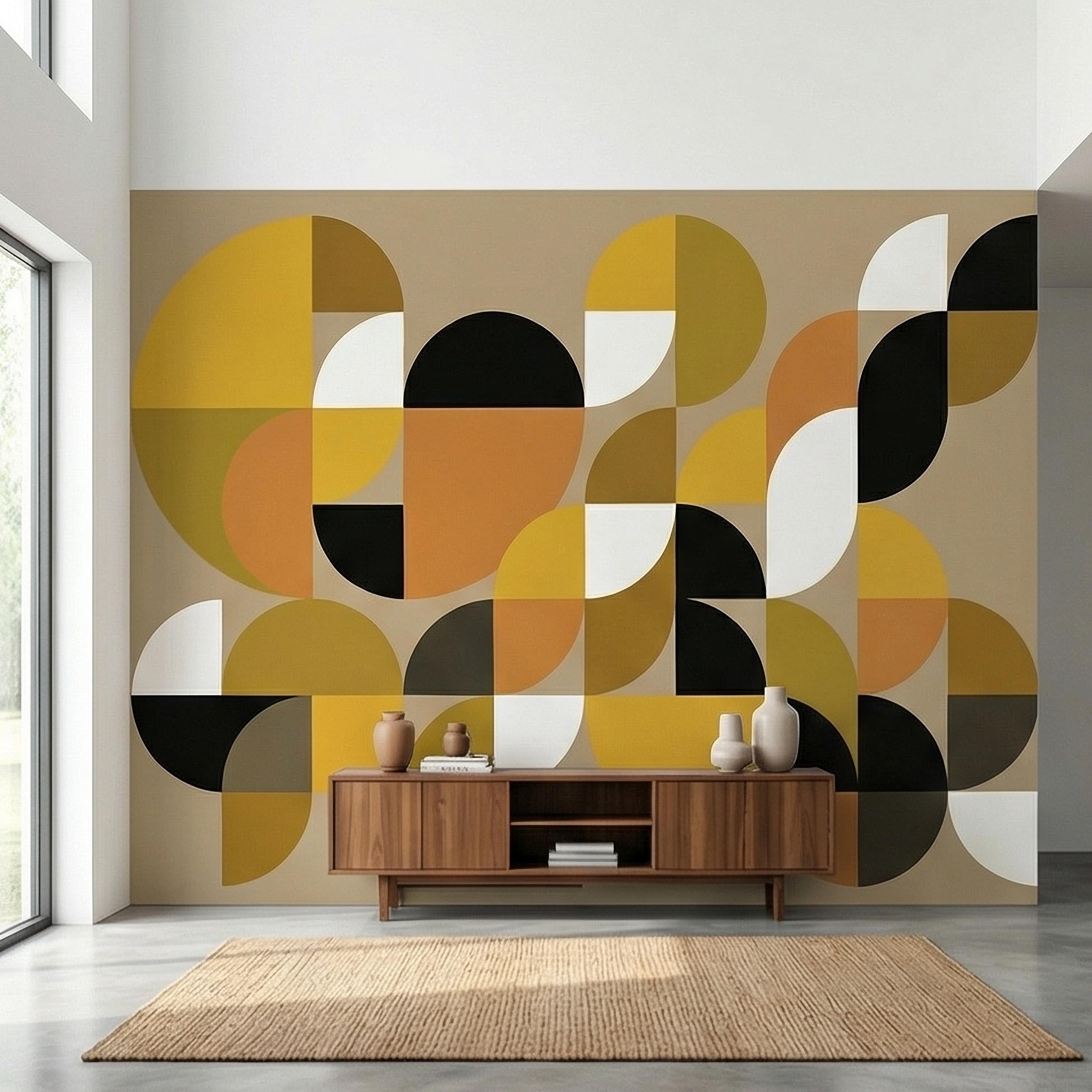Mid Century Modern Geometric Peel & Stick, Abstract Bauhaus 1970s Arches Motif, Scandinavian Minimalist Modernism, Retro Mod Decor Wallpaper