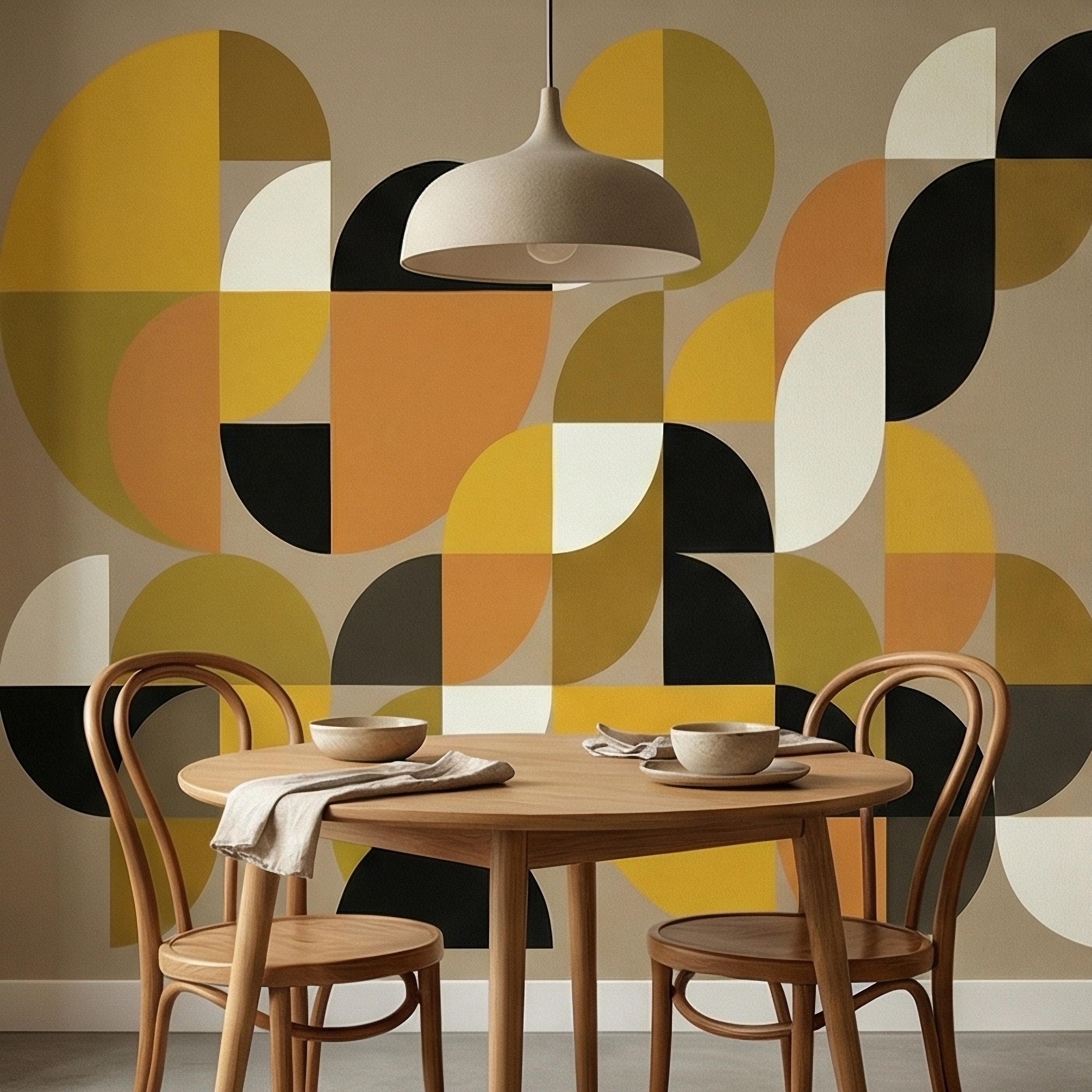 Mid Century Modern Geometric Peel & Stick, Abstract Bauhaus 1970s Arches Motif, Scandinavian Minimalist Modernism, Retro Mod Decor Wallpaper
