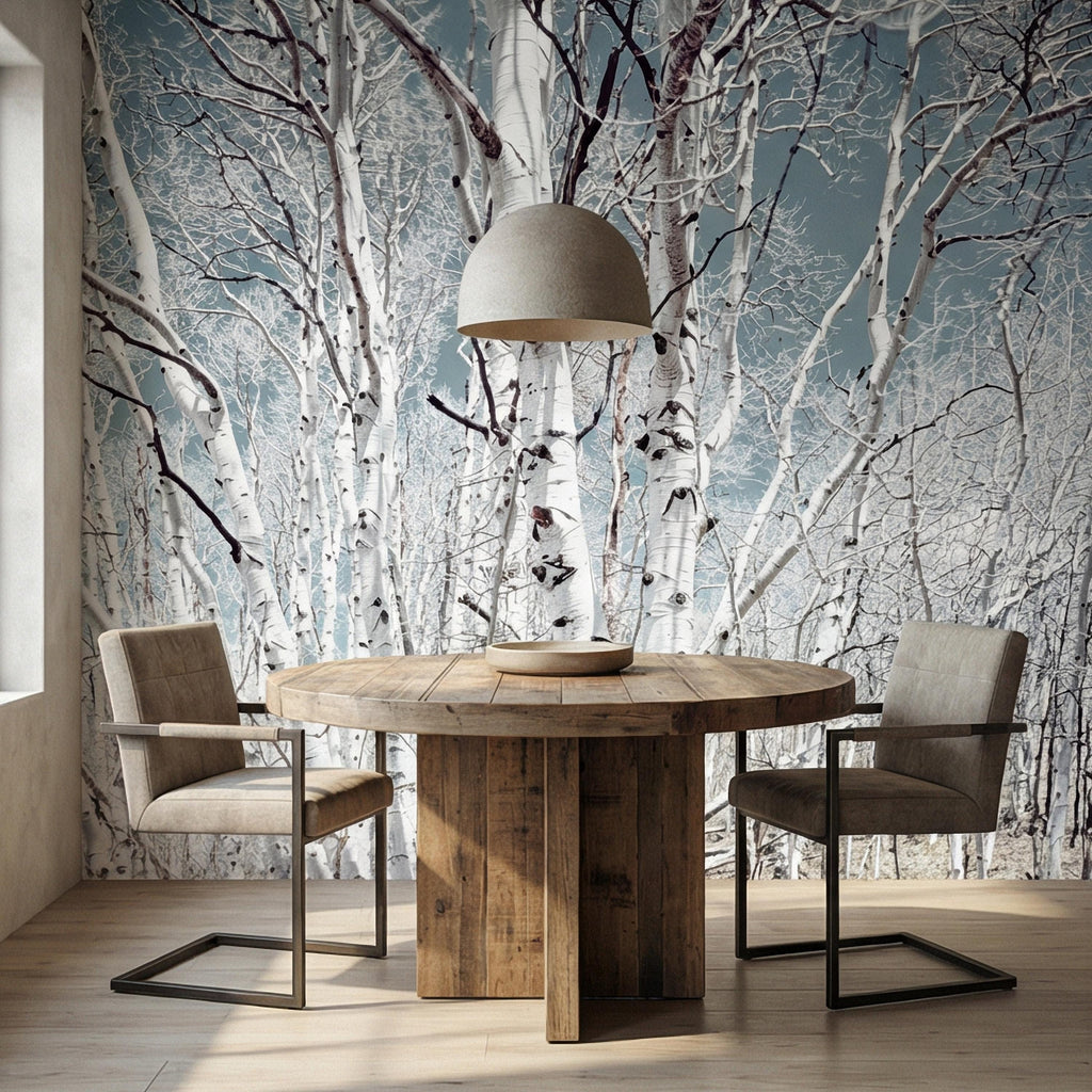 Birch Forest Peel and Stick Wall Mural, White Aspen Trees, Neutral Woodland Scenic, Serene Nature Wallpaper