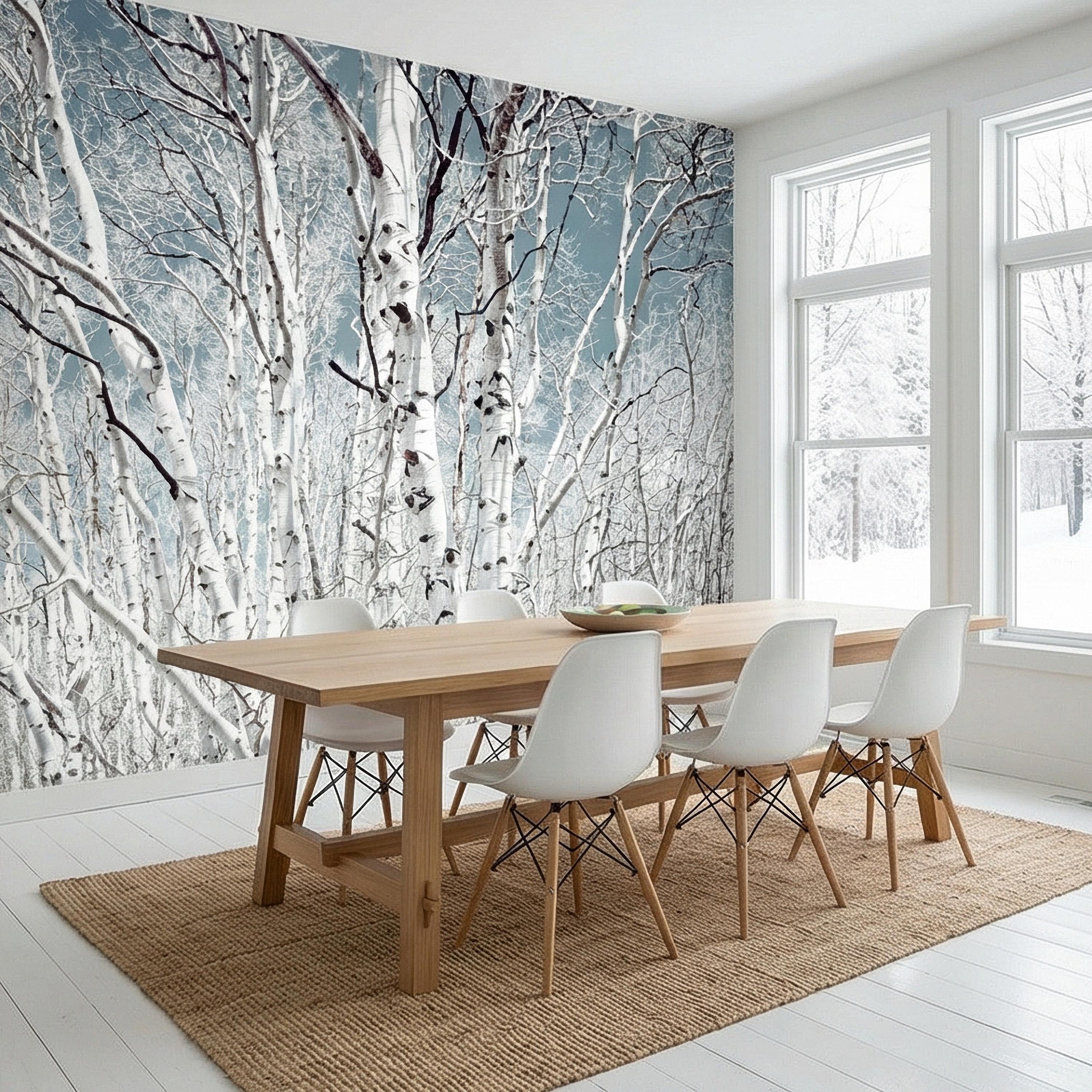 Birch Forest Peel and Stick Wall Mural, White Aspen Trees, Neutral Woodland Scenic, Serene Nature Wallpaper