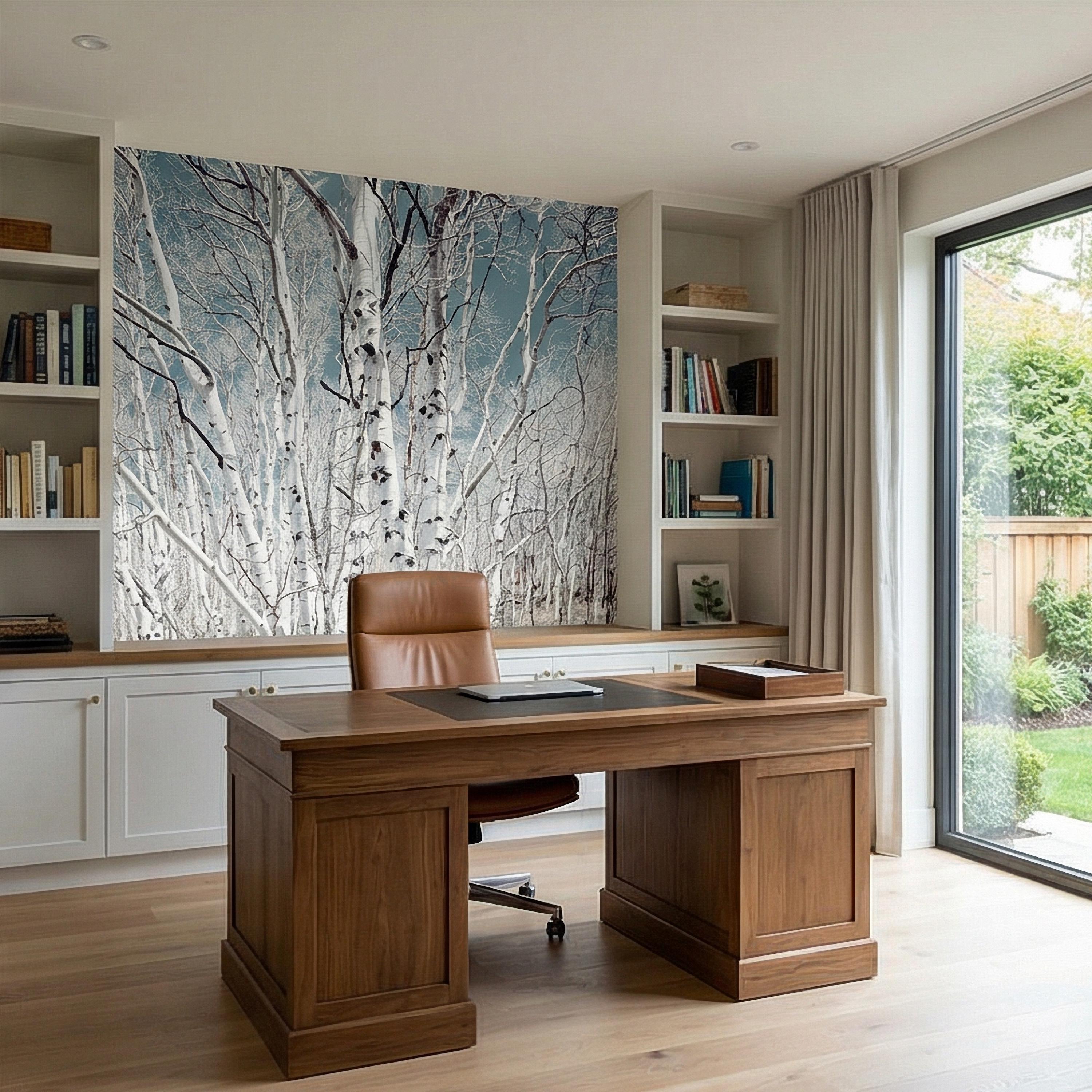 Birch Forest Peel and Stick Wall Mural, White Aspen Trees, Neutral Woodland Scenic, Serene Nature Wallpaper