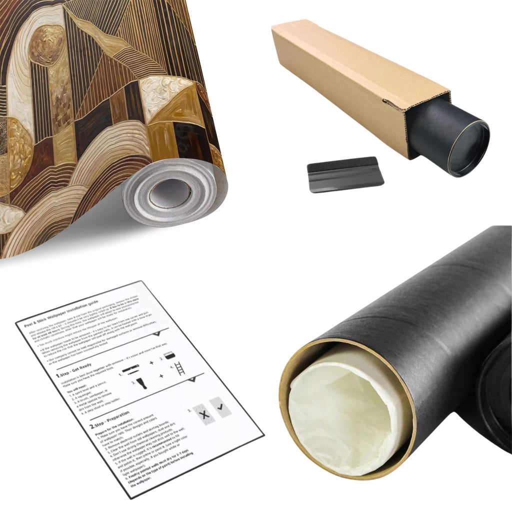 Art Deco Peel and Stick Wall Mural, Geometric Abstract, Luxury Modern Brown Beige Statement Wallpaper