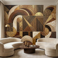 Art Deco Peel and Stick Wall Mural, Geometric Abstract, Luxury Modern Brown Beige Statement Wallpaper