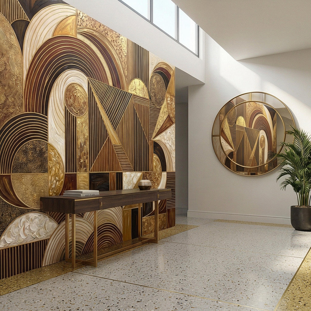Art Deco Peel and Stick Wall Mural, Geometric Abstract, Luxury Modern Brown Beige Statement Wallpaper