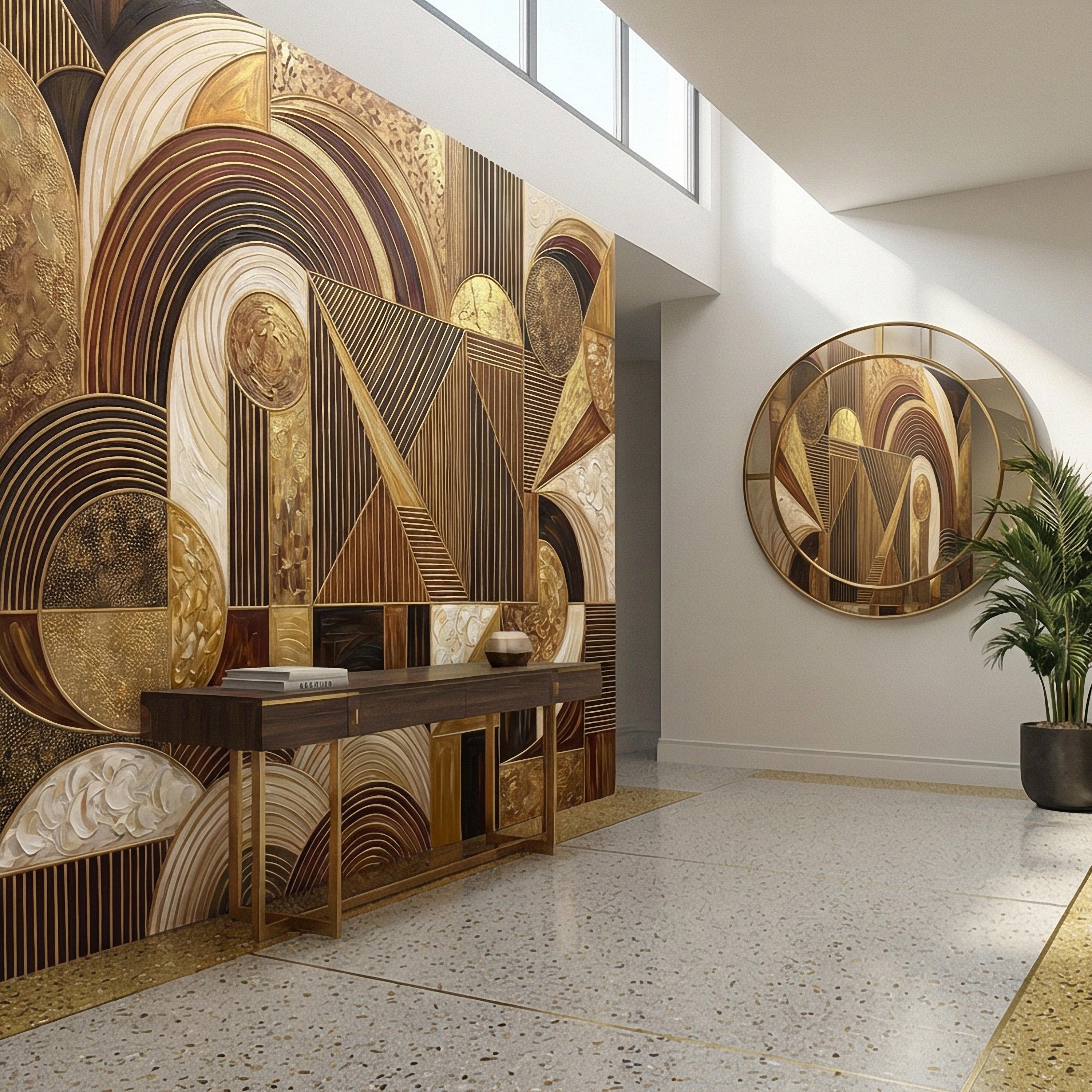 Art Deco Peel and Stick Wall Mural, Geometric Abstract, Luxury Modern Brown Beige Statement Wallpaper