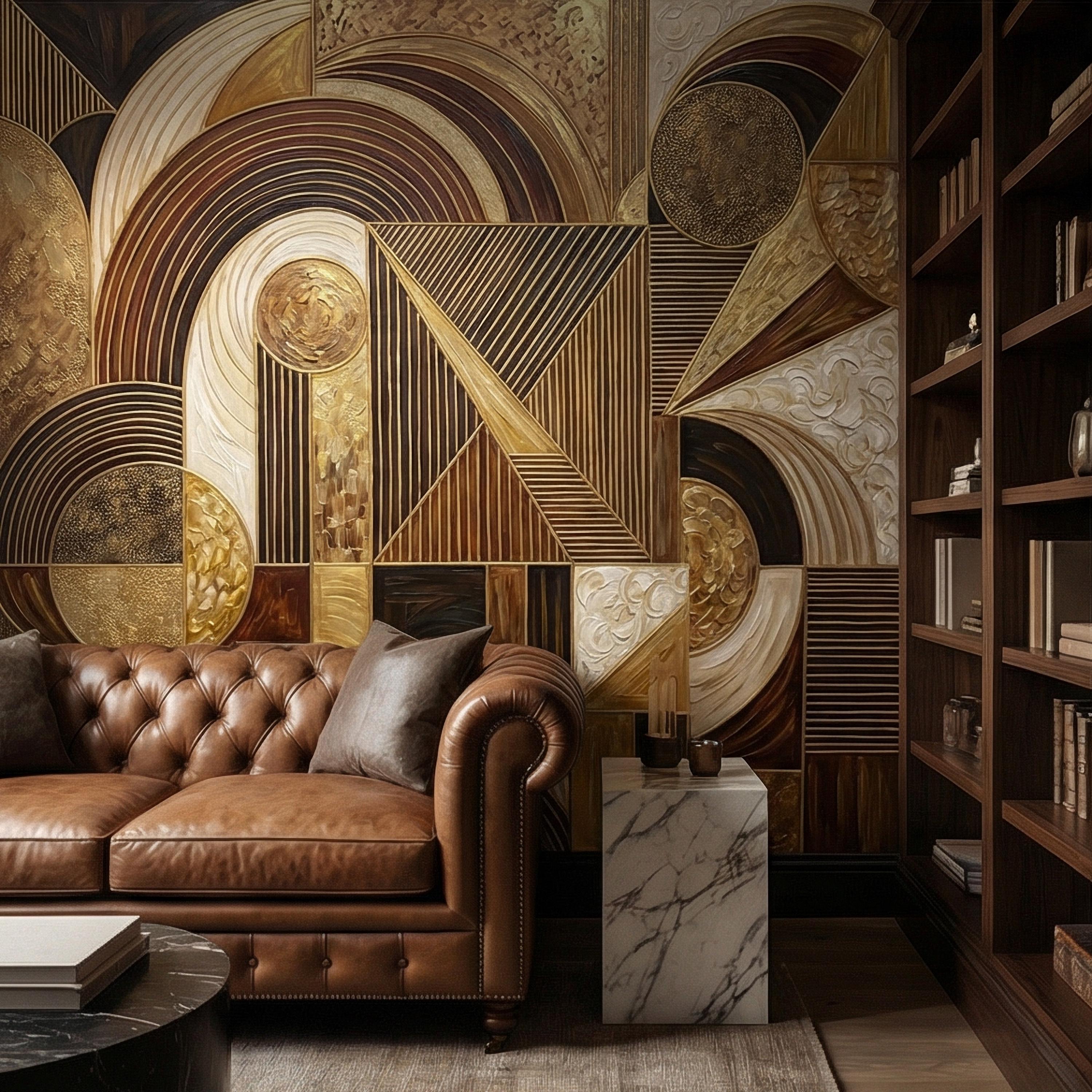 Art Deco Peel and Stick Wall Mural, Geometric Abstract, Luxury Modern Brown Beige Statement Wallpaper