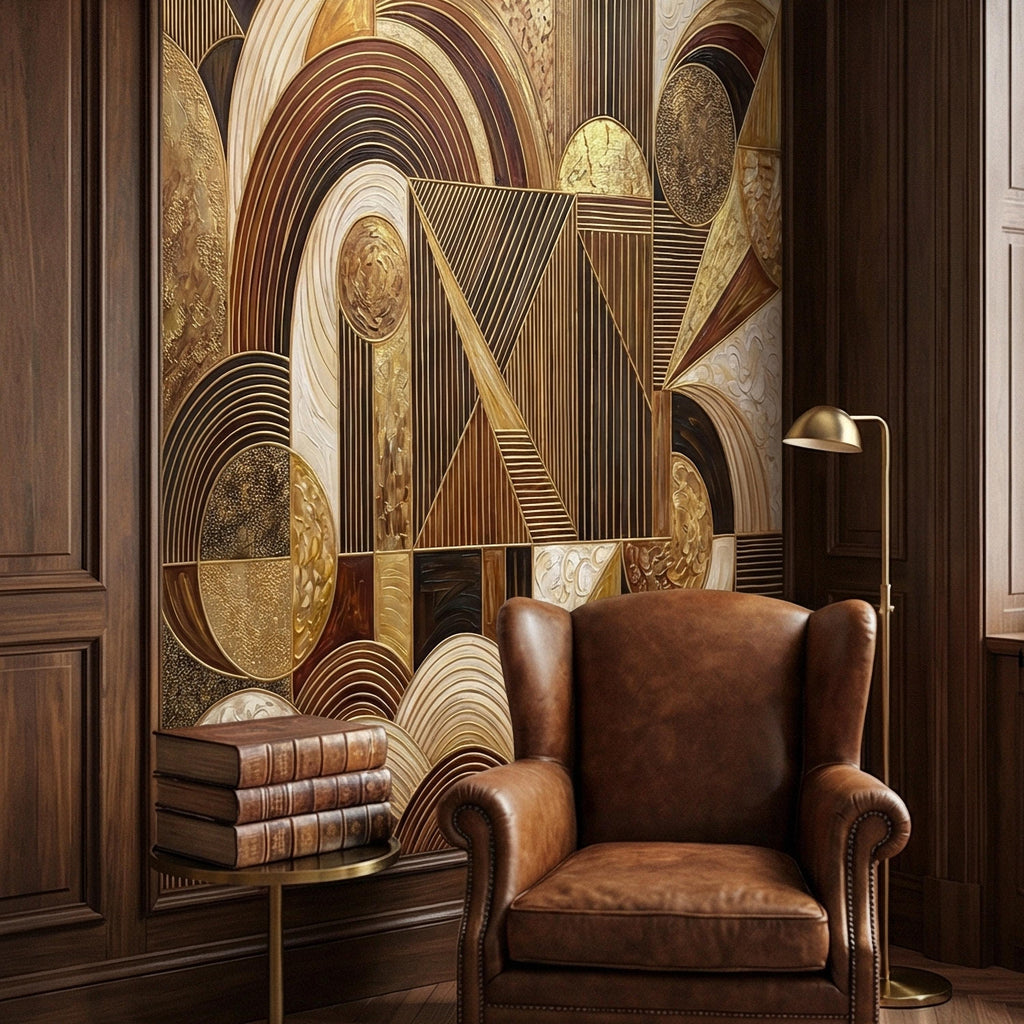 Art Deco Peel and Stick Wall Mural, Geometric Abstract, Luxury Modern Brown Beige Statement Wallpaper