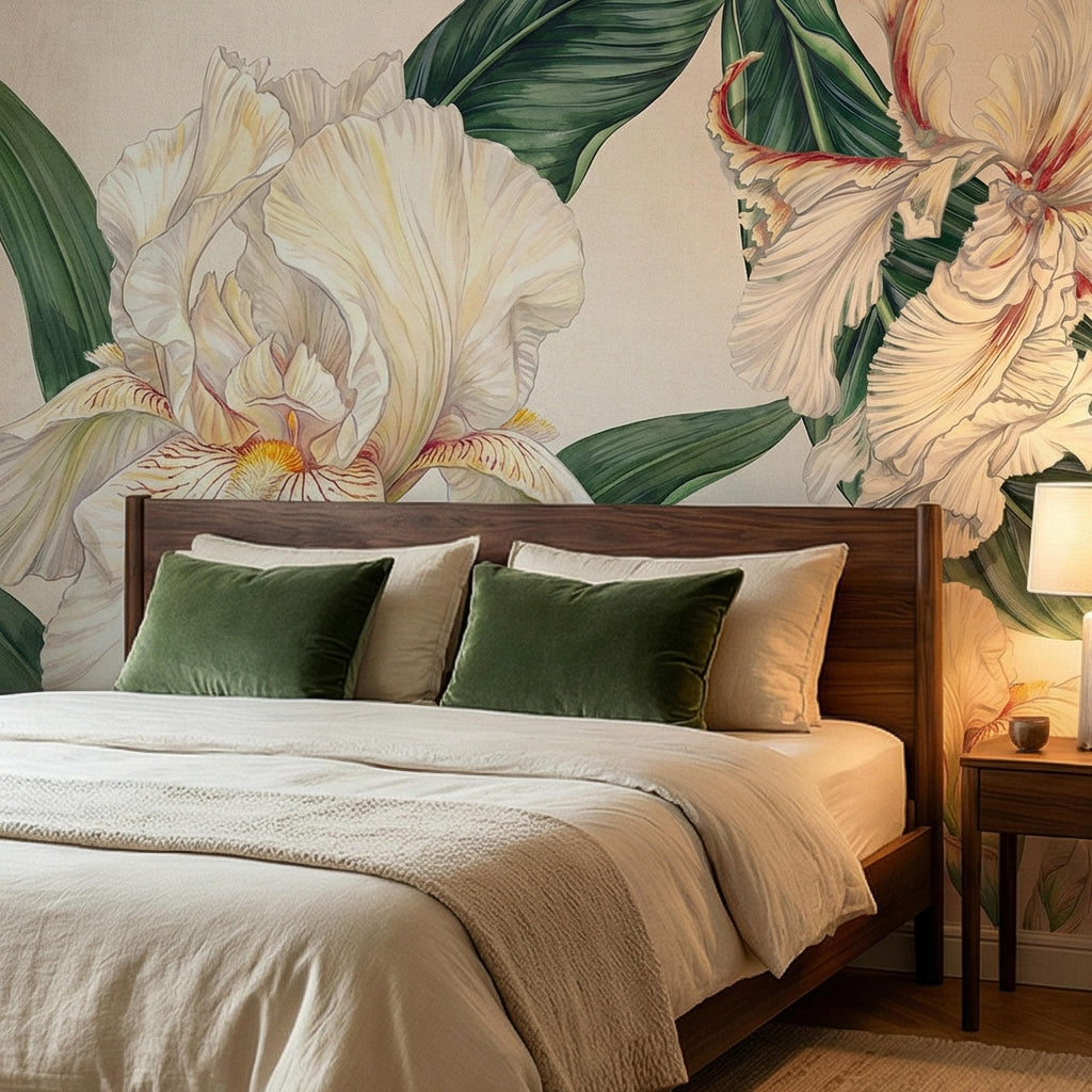 White Iris Peel and Stick Wall Mural, Elegant Botanical Floral, Soft Neutral Bloom, Large Flower Wallpaper